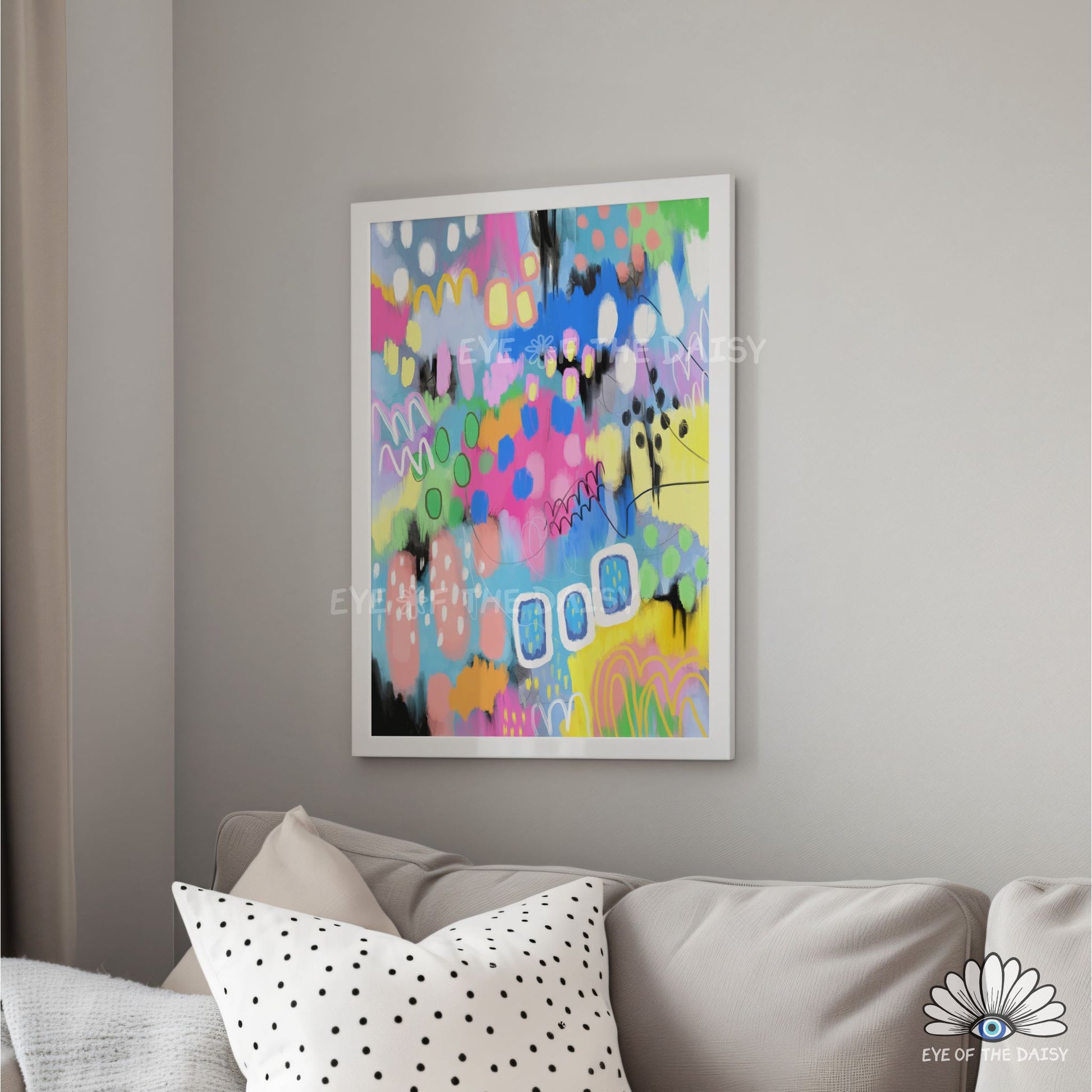 Abstract expressionist wall art, colourful printable poster for contemporary living room wall decor