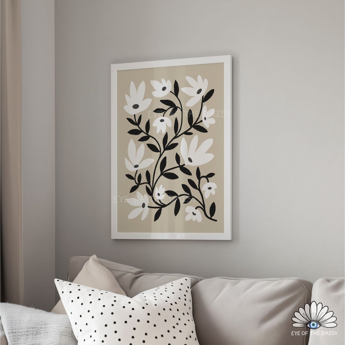 Neutral Abstract Floral Printable Wall Art | Black White and Beige Botanical Print Digital Download