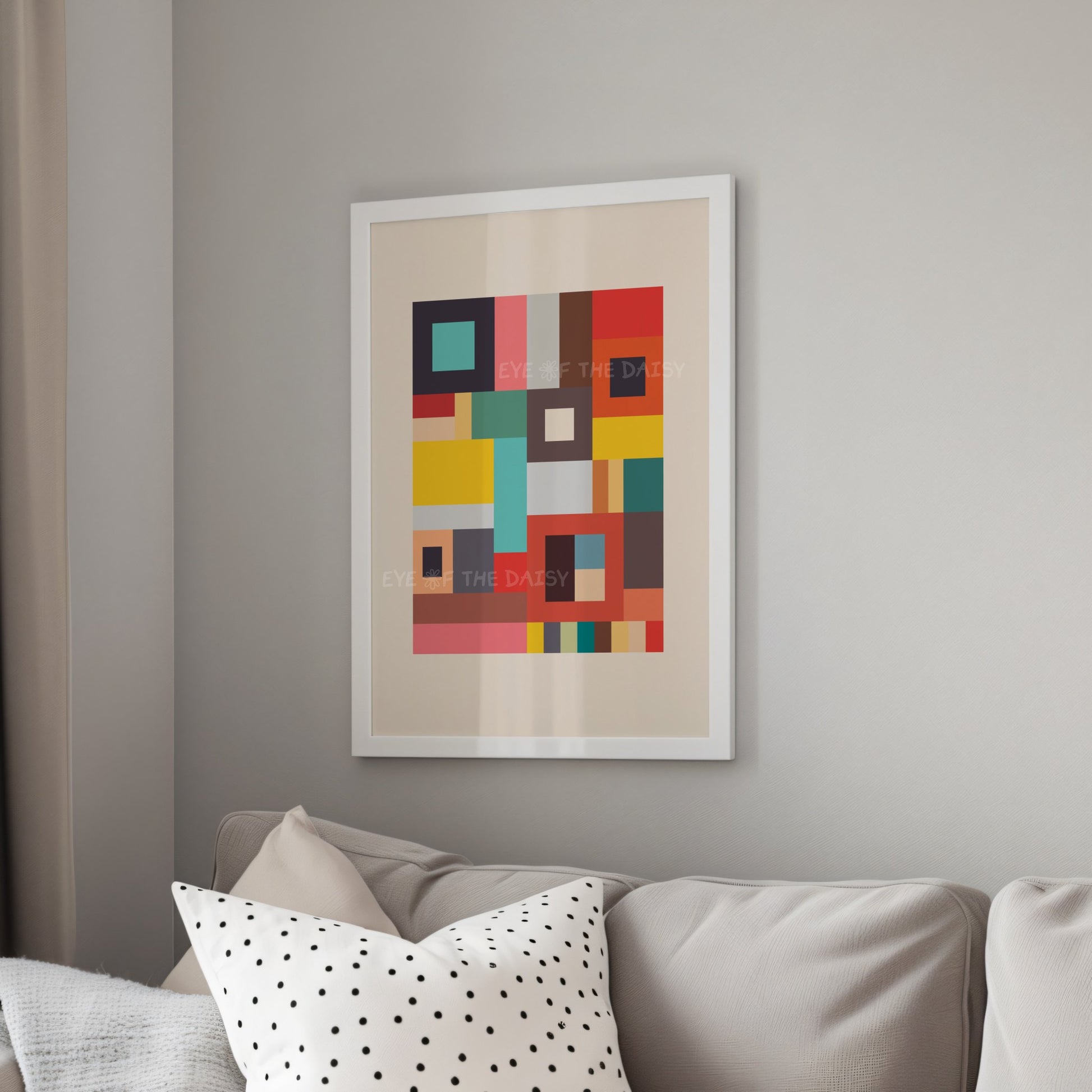 Eclectic maximalist printable wall art — vibrant geometric colour block art print digital download, perfect dopamine decor for bold living rooms