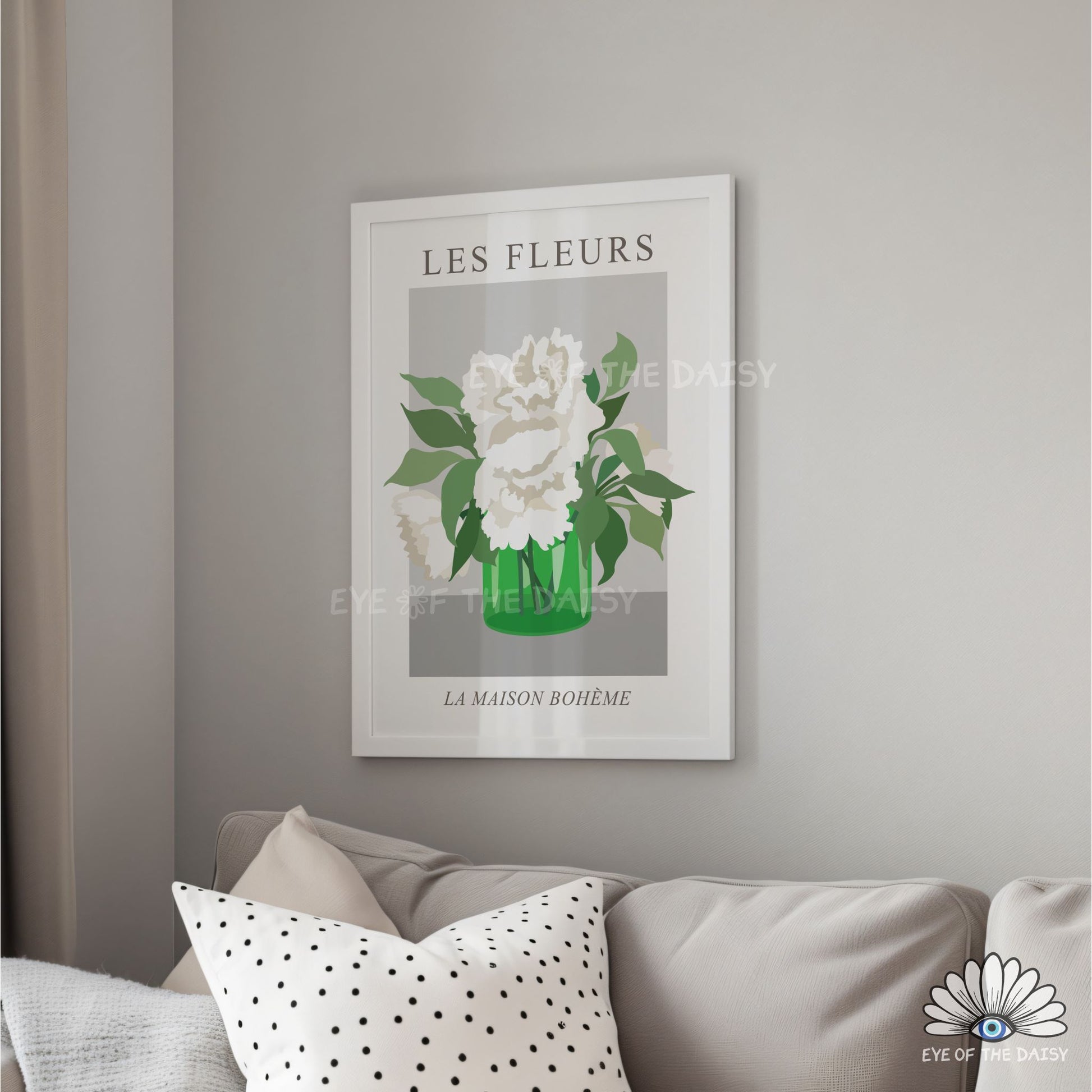 Les Fleurs French floral print digital download, modern flowers in vase exhibition poster
