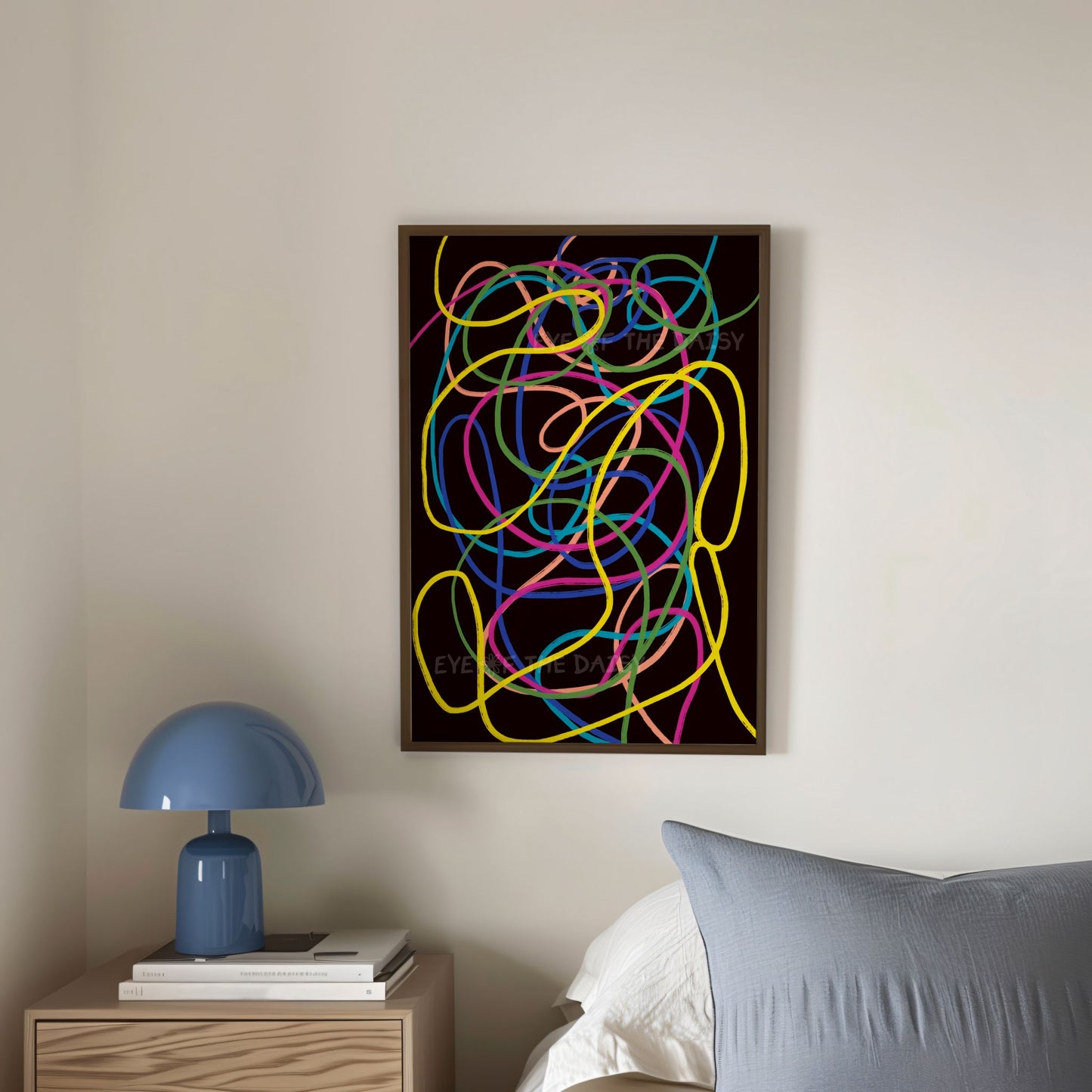 Wiggle line wall art print – bright abstract printable poster download for modern bedroom decor, fun and colourful digital artwork