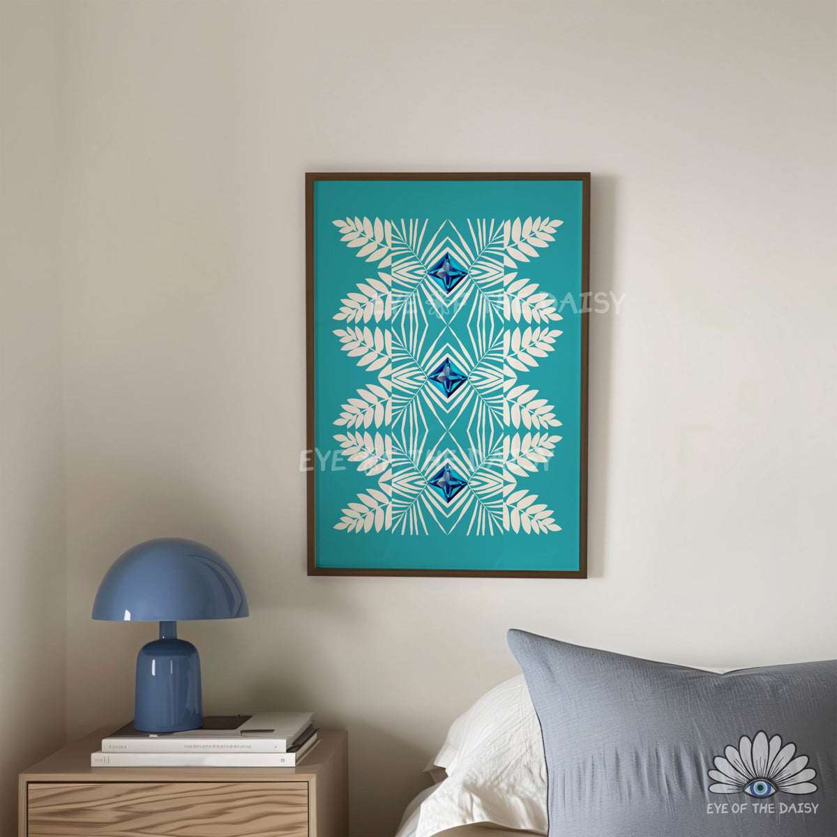 turquoise modern botanical wall art print, tribal jewel wall art print digital download