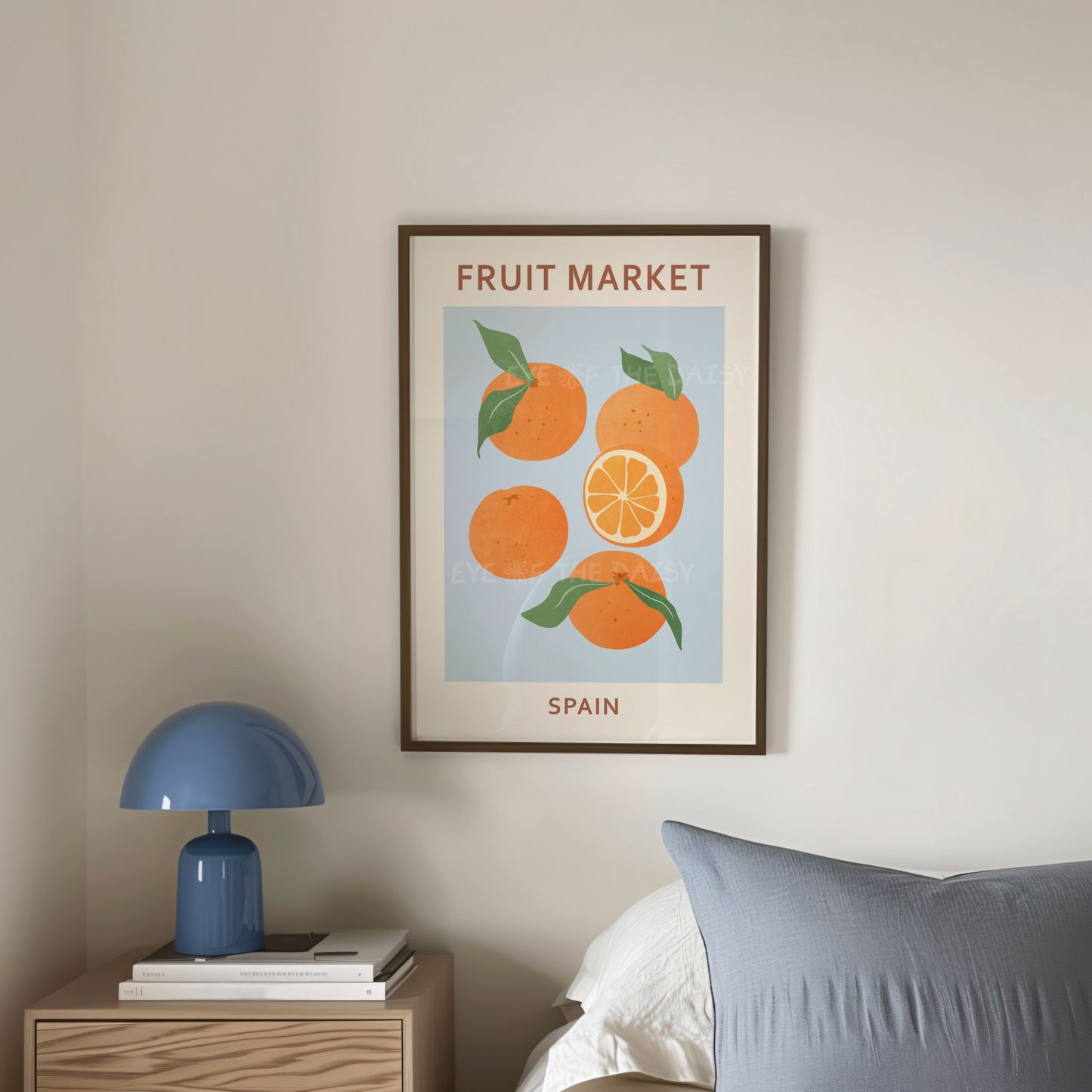Fruit Market Spain orange poster — pastel citrus download print for vibrant summer rental or fun summer rental wall decor