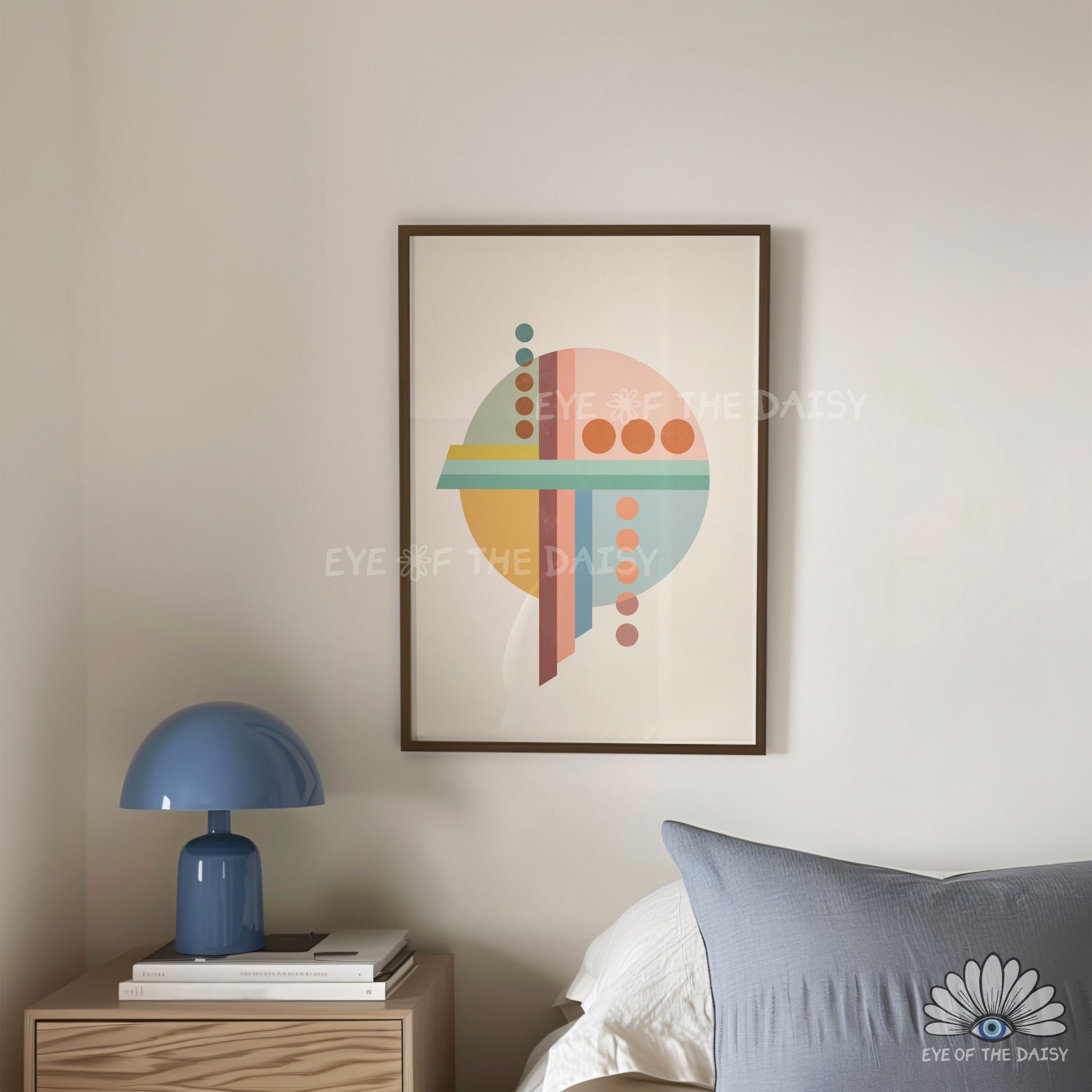 Colour block geometric wall art, contemporary abstract print in mustard salmon pink burnt orange sea foam green