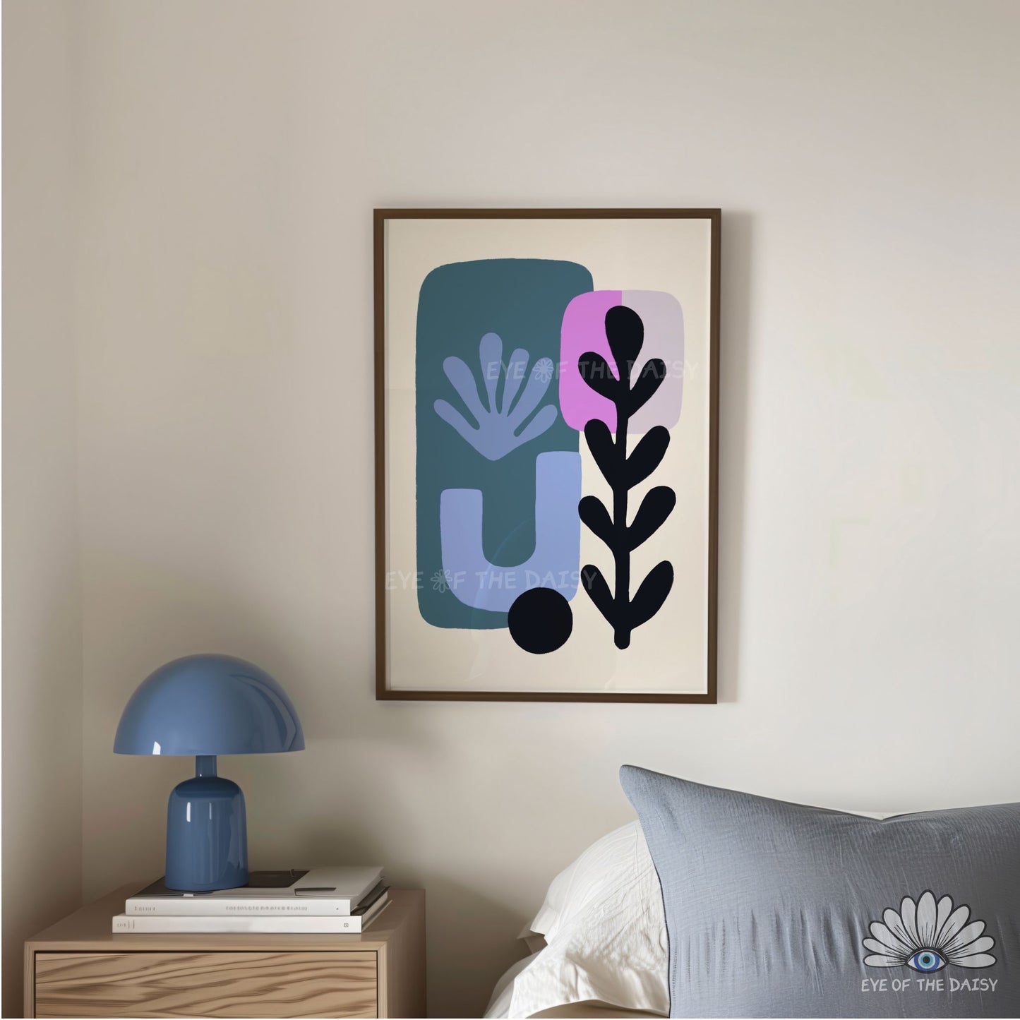 Blue Purple Abstract Botanical Print Digital Download | Mid Century Modern Printable Wall Art