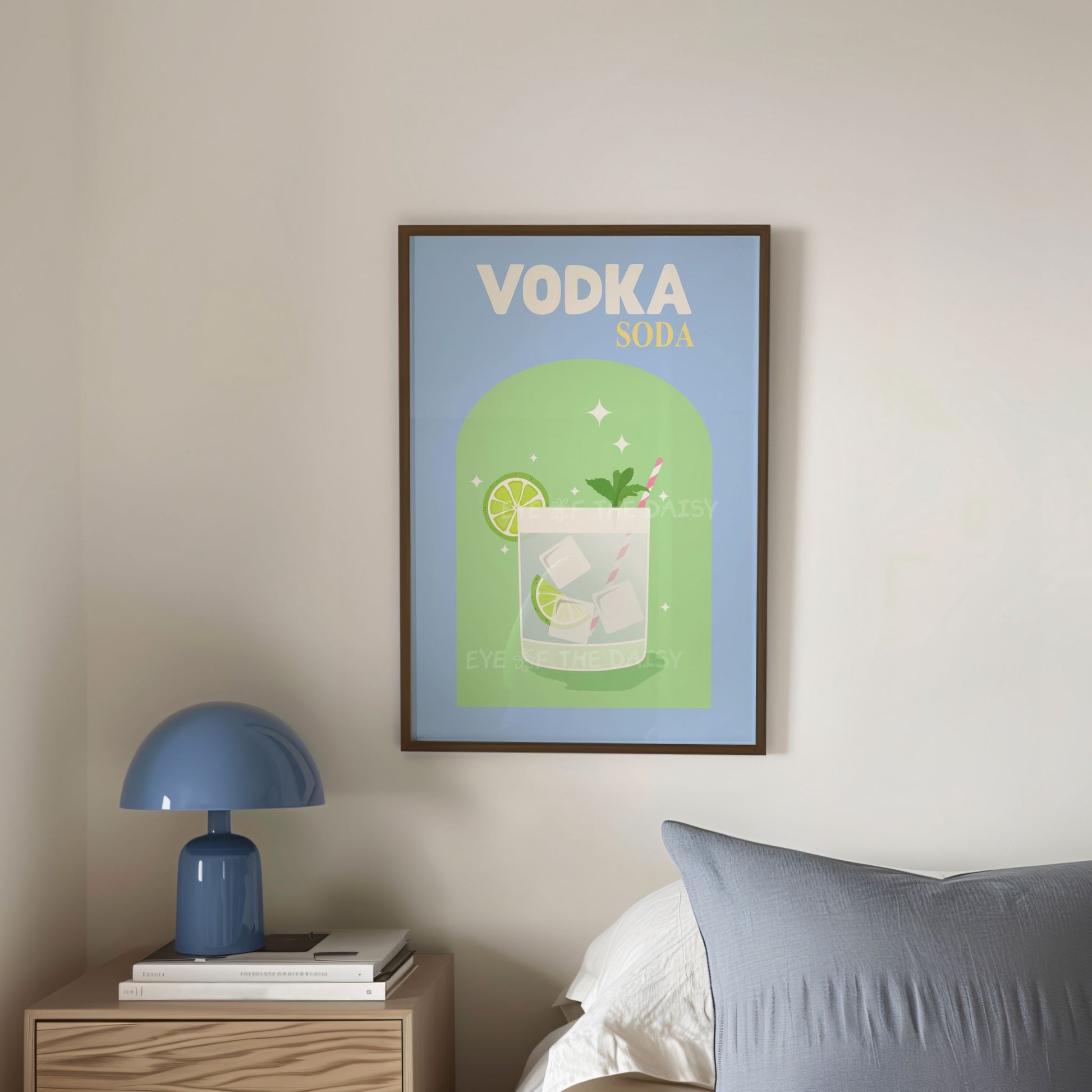 Vibrant Vodka Soda print digital download – retro cocktail poster printable, great for trendy bedroom or dorm wall art
