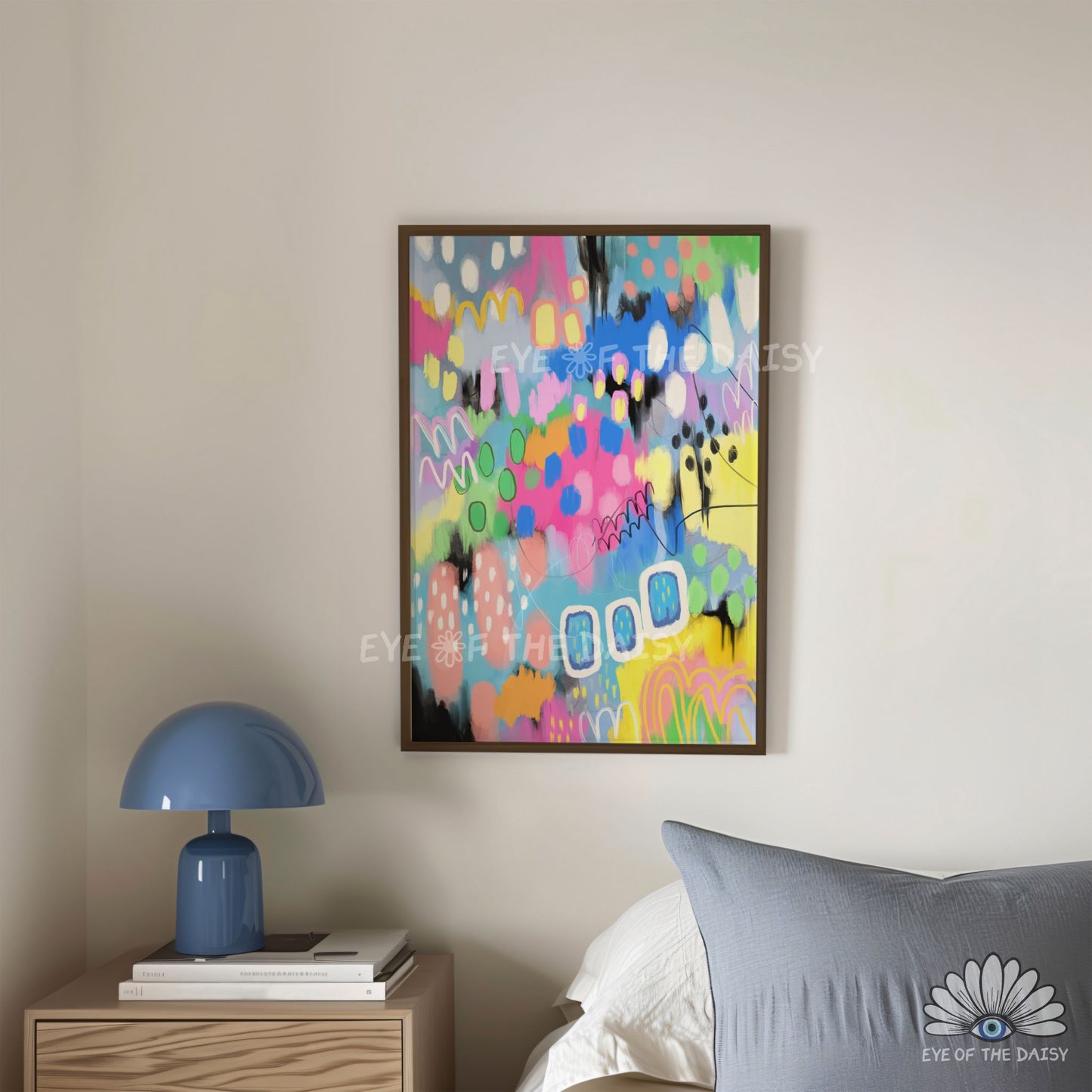 Vibrant brushstroke digital abstract painting, printable poster for contemporary wall decor