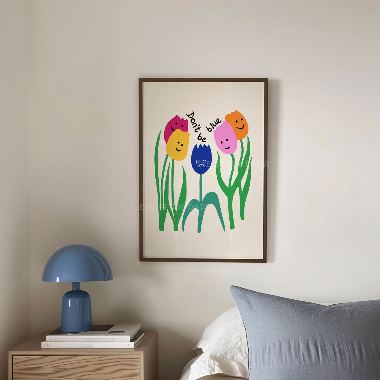 Printable tulip positivity art – bright sketch poster download for modern boy’s room, digital self care wall decor