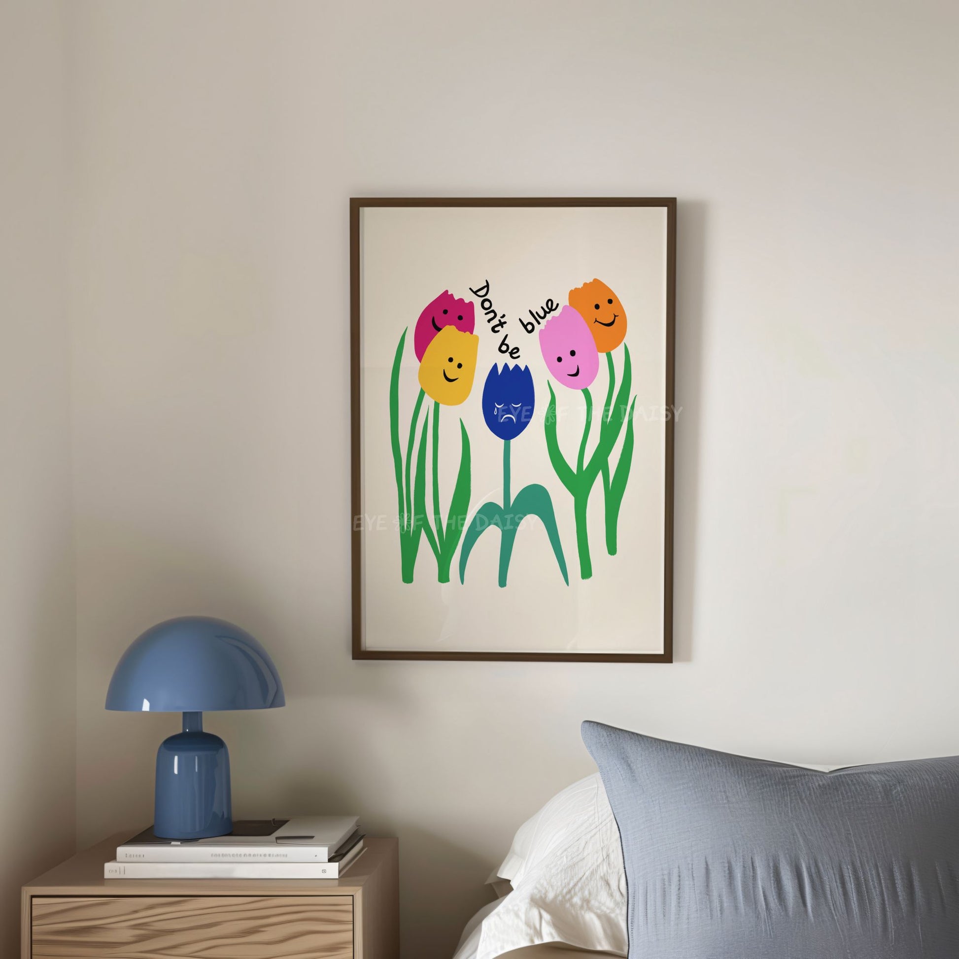 Printable tulip positivity art – bright sketch poster download for modern boy’s room, digital self care wall decor