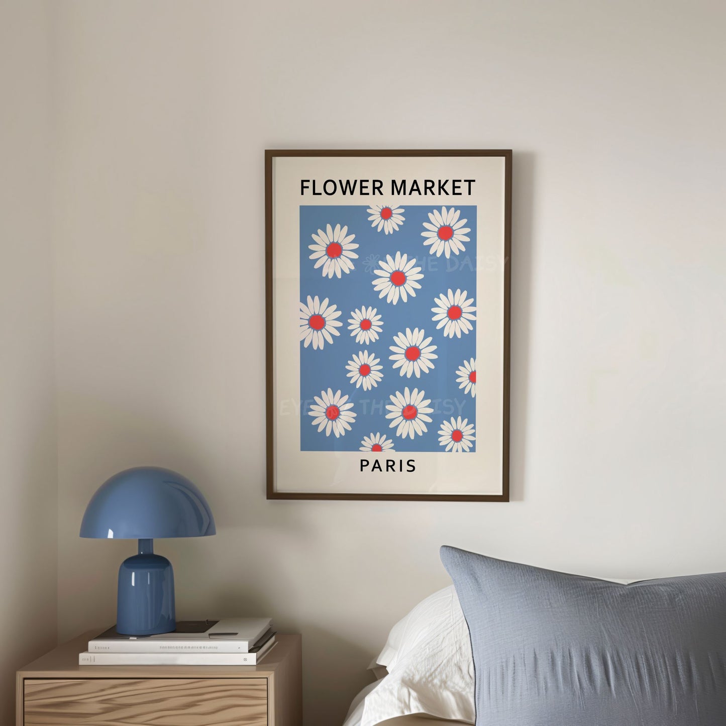 Modern eclectic floral art print set of 3 — red, pink and royal blue Les Fleurs digital download, perfect stylish boho bedroom walls