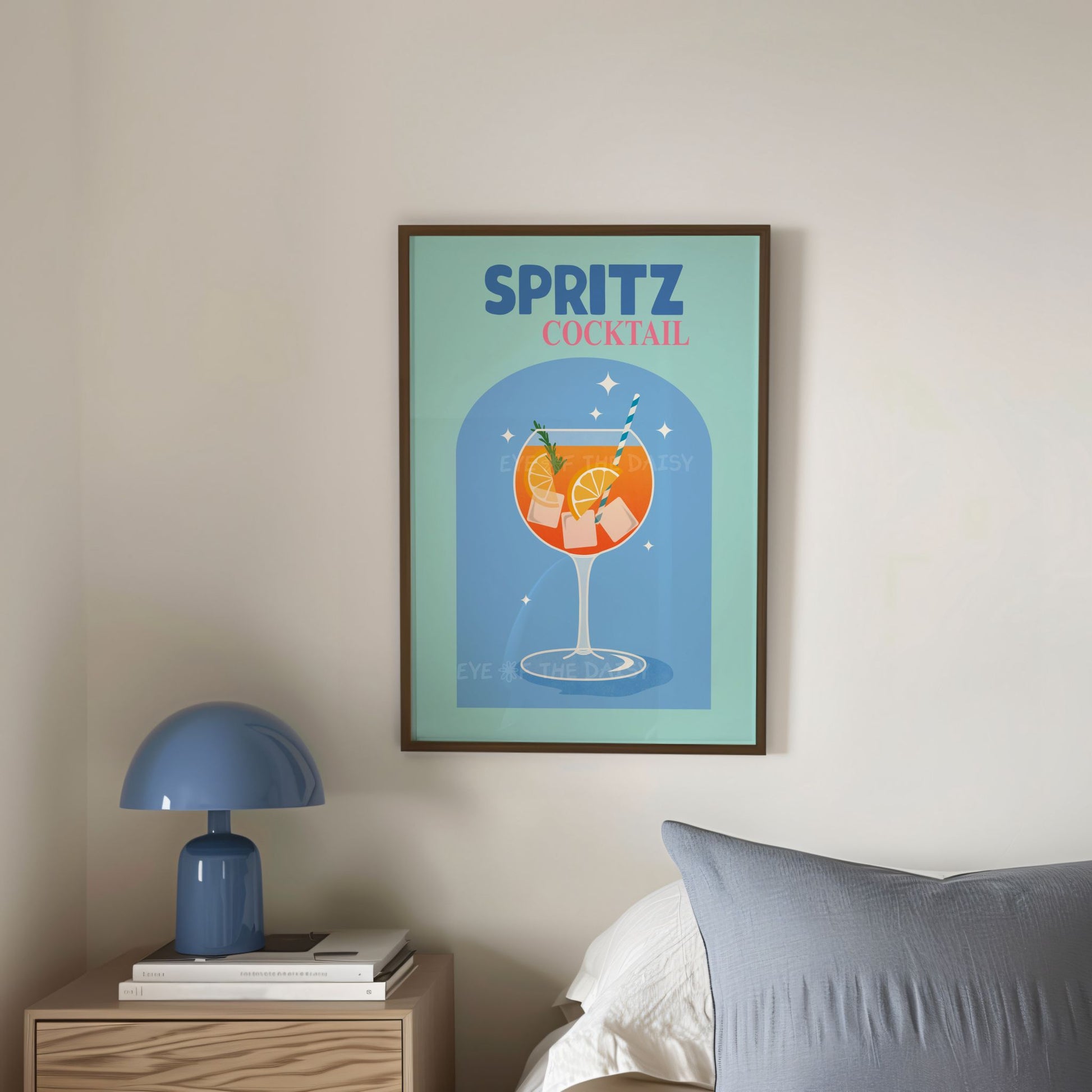 Printable Spritz cocktail wall art, vibrant modern drink print in Italian style for kitchen, dorm, or bar cart, digital download