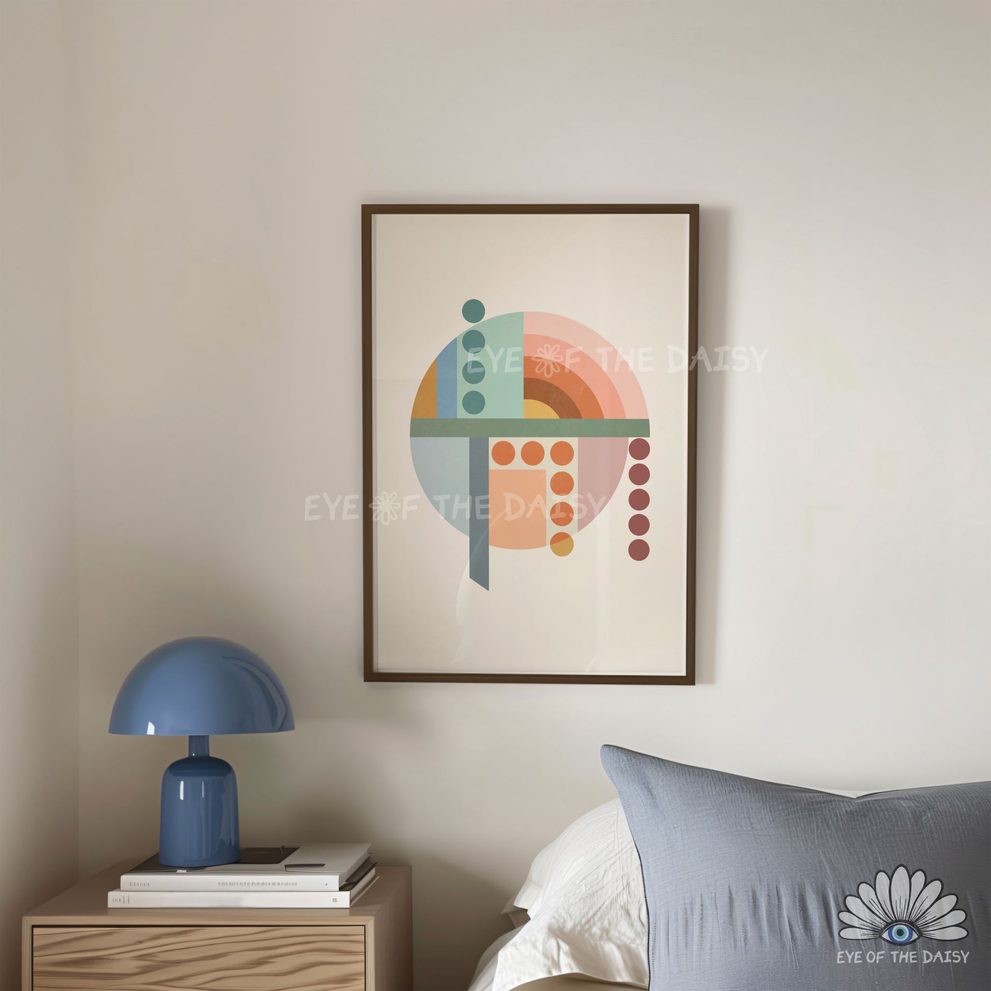 Terracotta salmon pink sea foam green Bauhaus geometric poster, modern bedroom printable wall art
