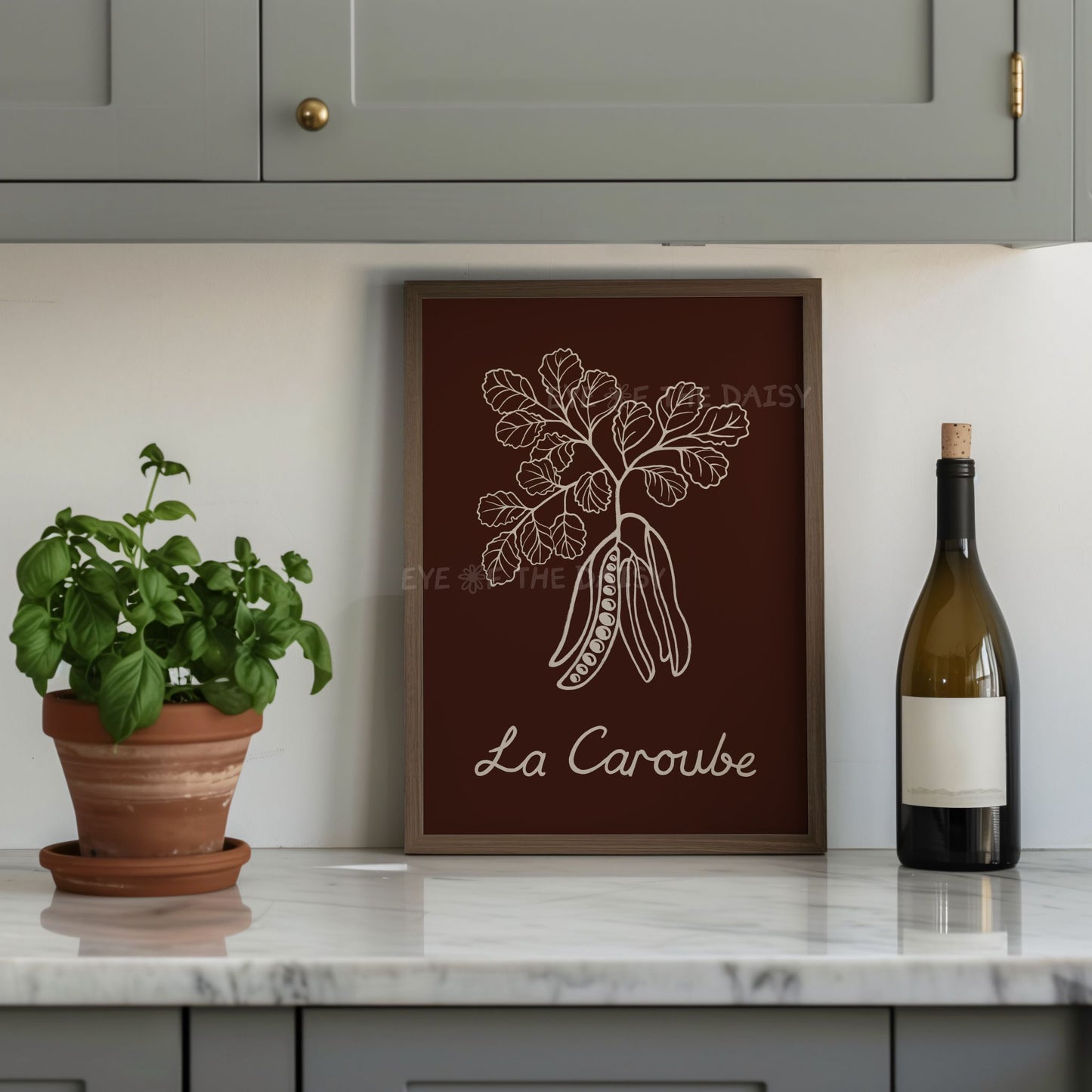 French-inspired carob plant poster, cozy wall décor for pantry or dining area