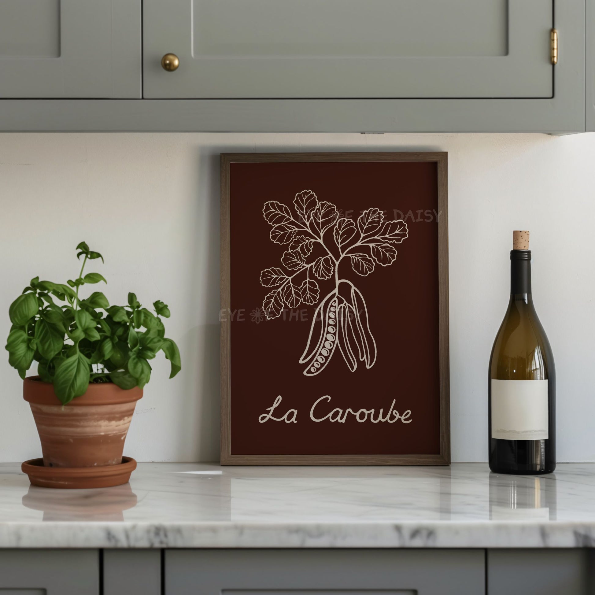 French-inspired carob plant poster, cozy wall décor for pantry or dining area