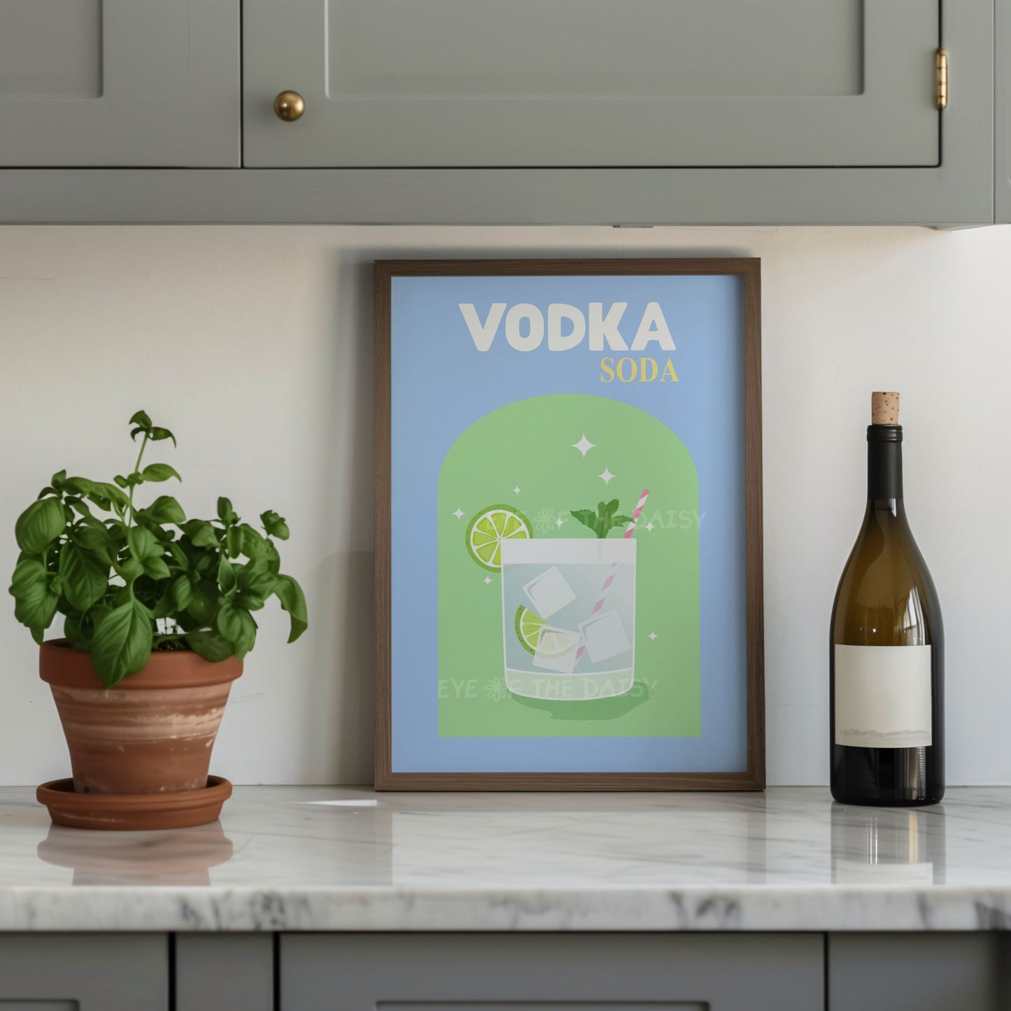 Downloadable Vodka Soda cocktail wall art – funky retro print digital download, perfect for trendy modern kitchen spaces