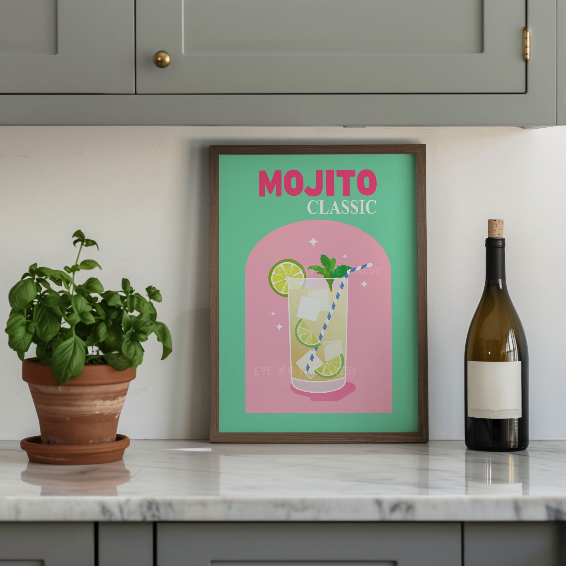 Trendy retro Mojito cocktail print, digital drink printable wall art, perfect for fun modern kitchen gallery wall or DIY decor