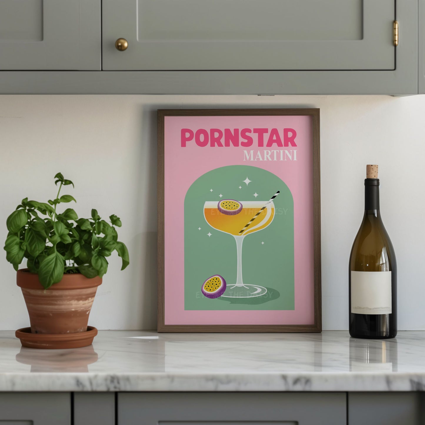 Printable Pornstar Martini poster for modern kitchen or apartment, retro cocktail wall art digital download for vibrant girly decor