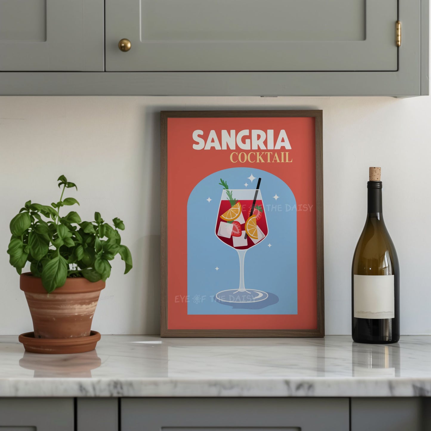 Vibrant Sangria cocktail print, Mediterranean-style drink poster for bar cart or home bar, digital wall art download for fun gallery wall