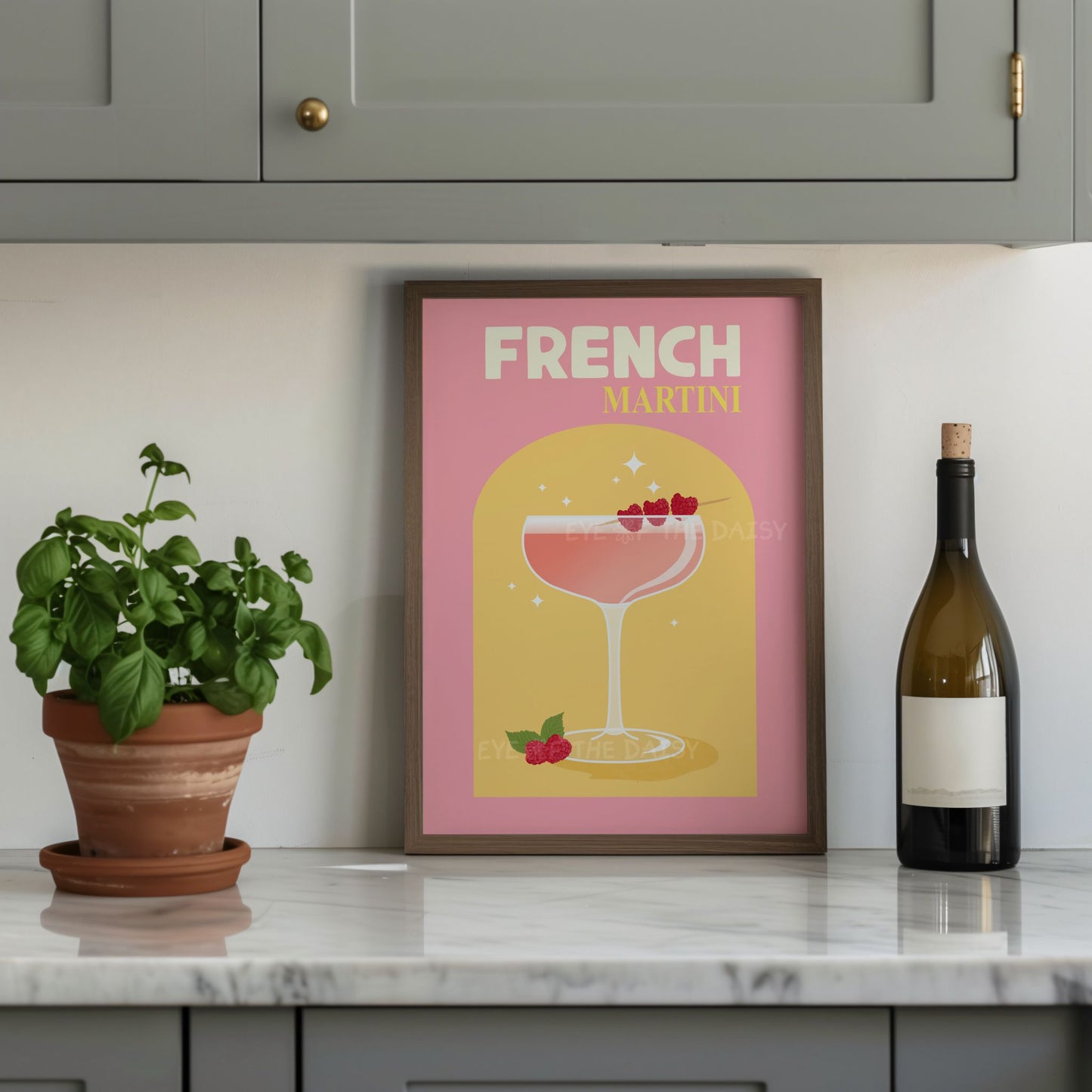 Retro cocktail wall print – funky French Martini digital art for colourful kitchen decor or drinks corner