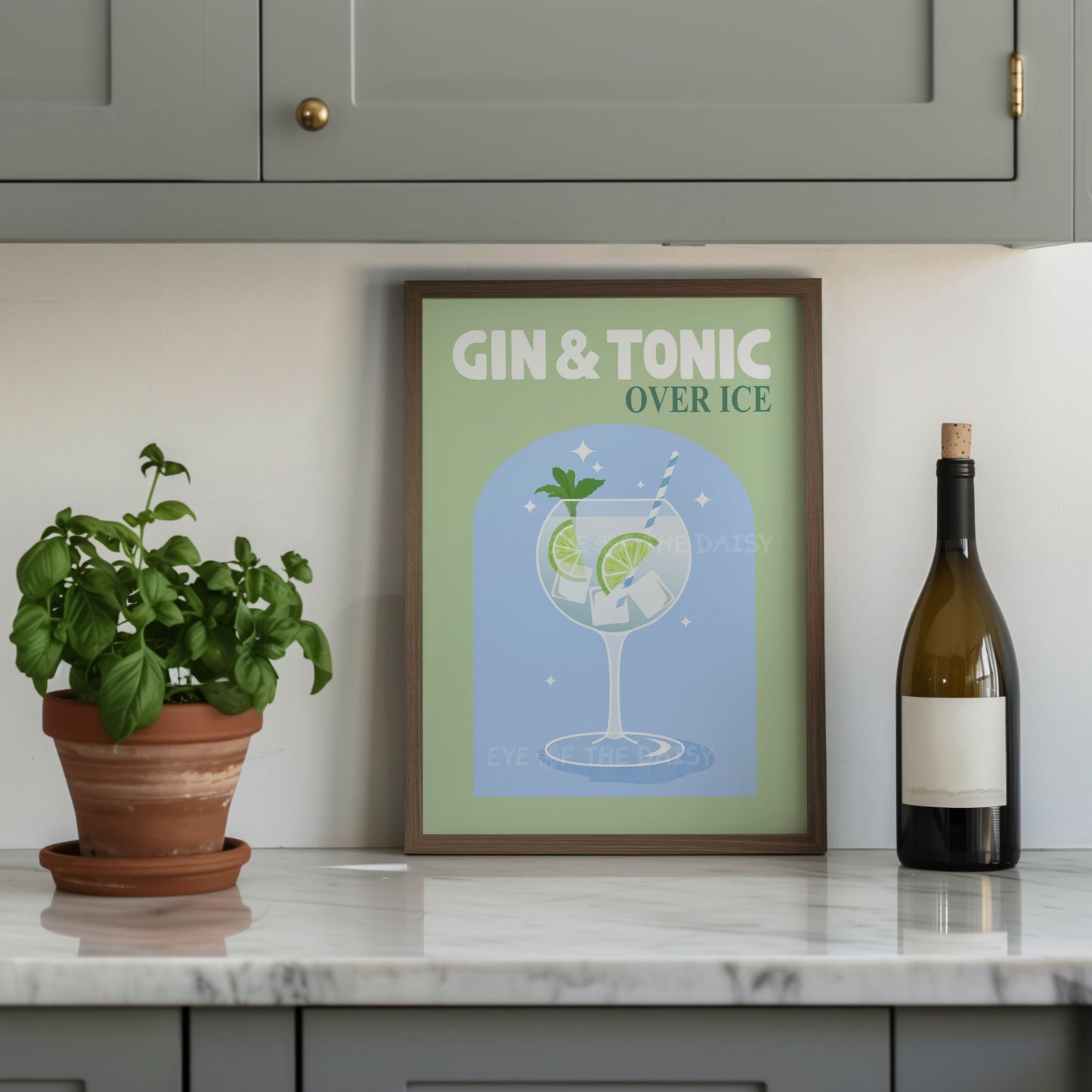 Cool 'Gin & Tonic' cocktail print – modern printable kitchen wall decor with a funky retro twist