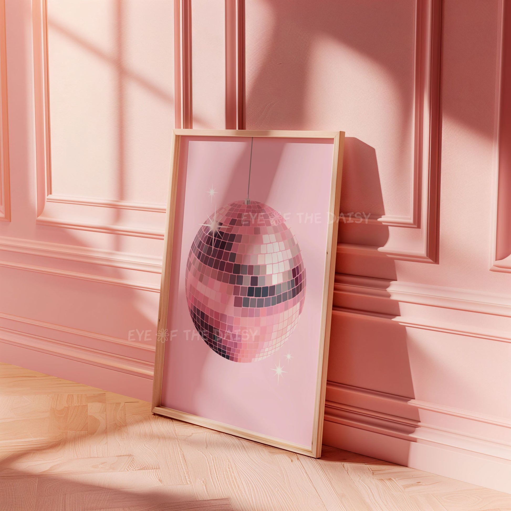 Balletcore wall art – pastel pink disco ball print, digital download poster with soft tones, ideal for dreamy feminine decor