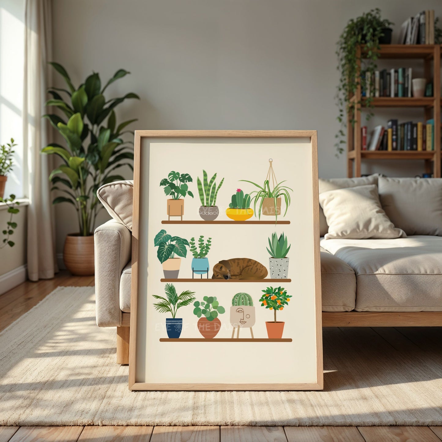 Printable dog and plant decor – digital wall art download for kitchens, reading corners, or apartments