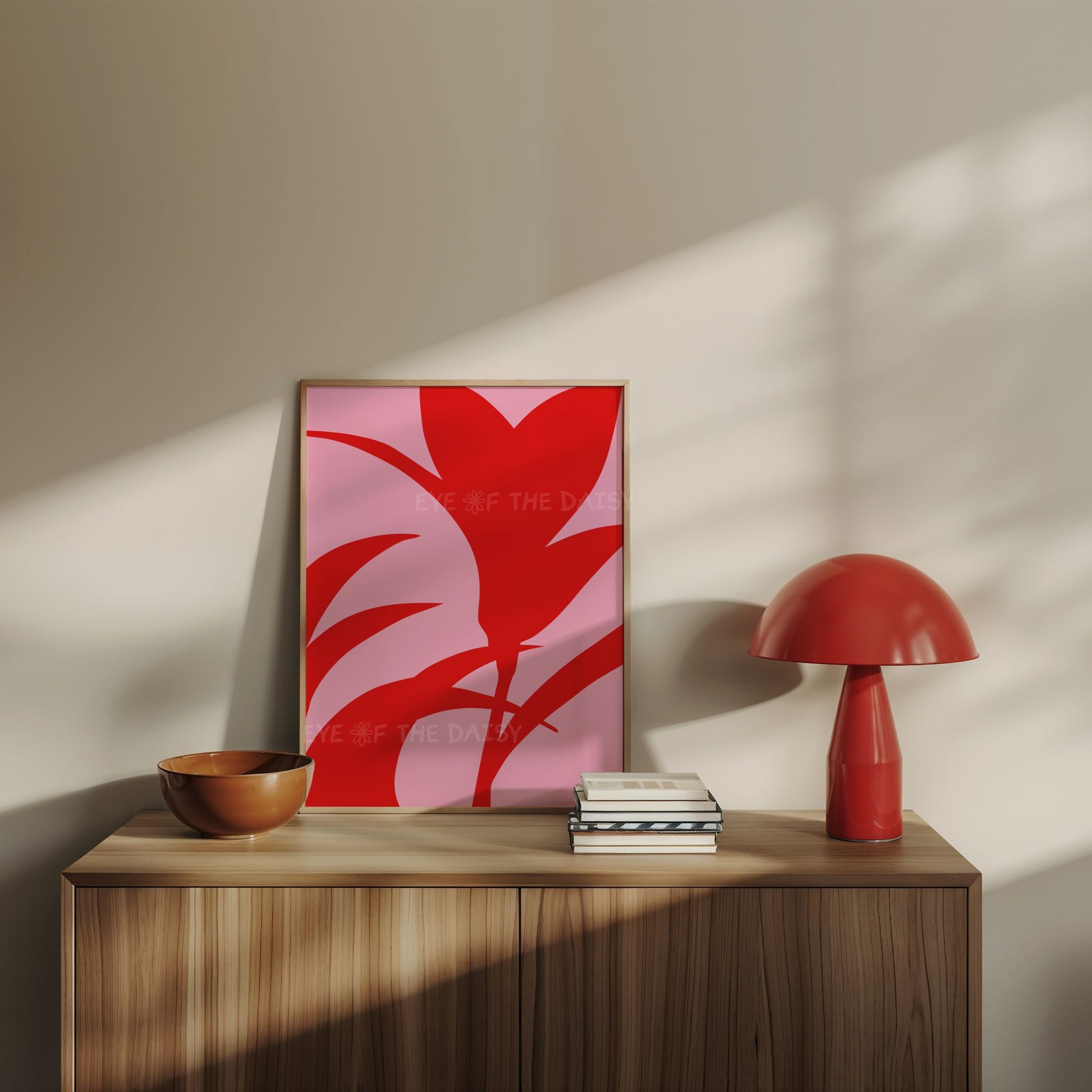Abstract botanical gallery wall set of three prints — vibrant abstract leaf artwork in pink and red, perfect for maximalist wall decor