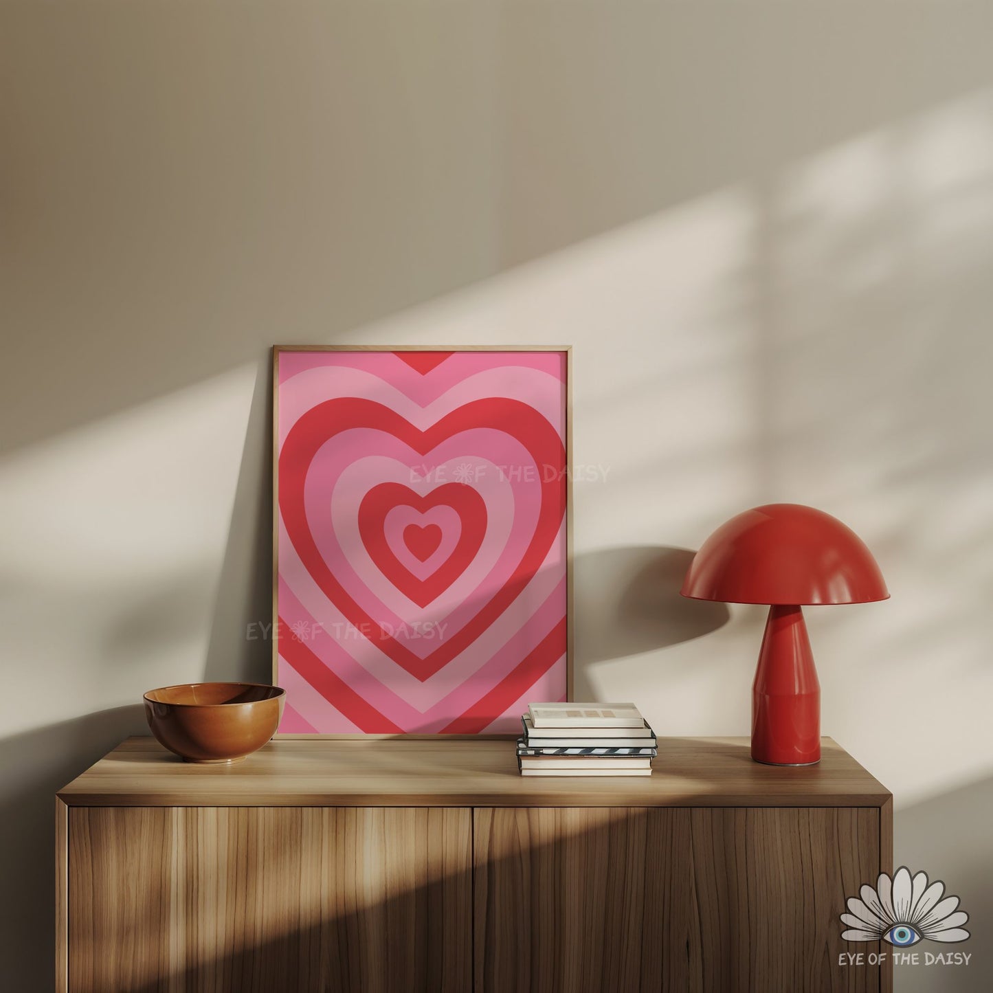 Retro heart print digital download, gallery wall print or trendy dopamine decor for bedrooms and living spaces