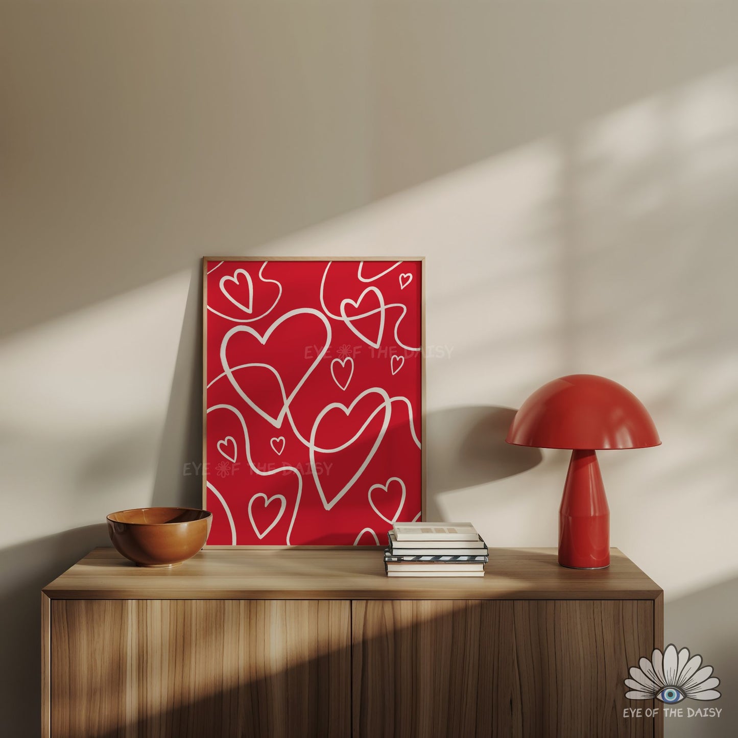 High resolution white abstract heart line art poster, maximalist, colorful and dopamine decor printable wall art