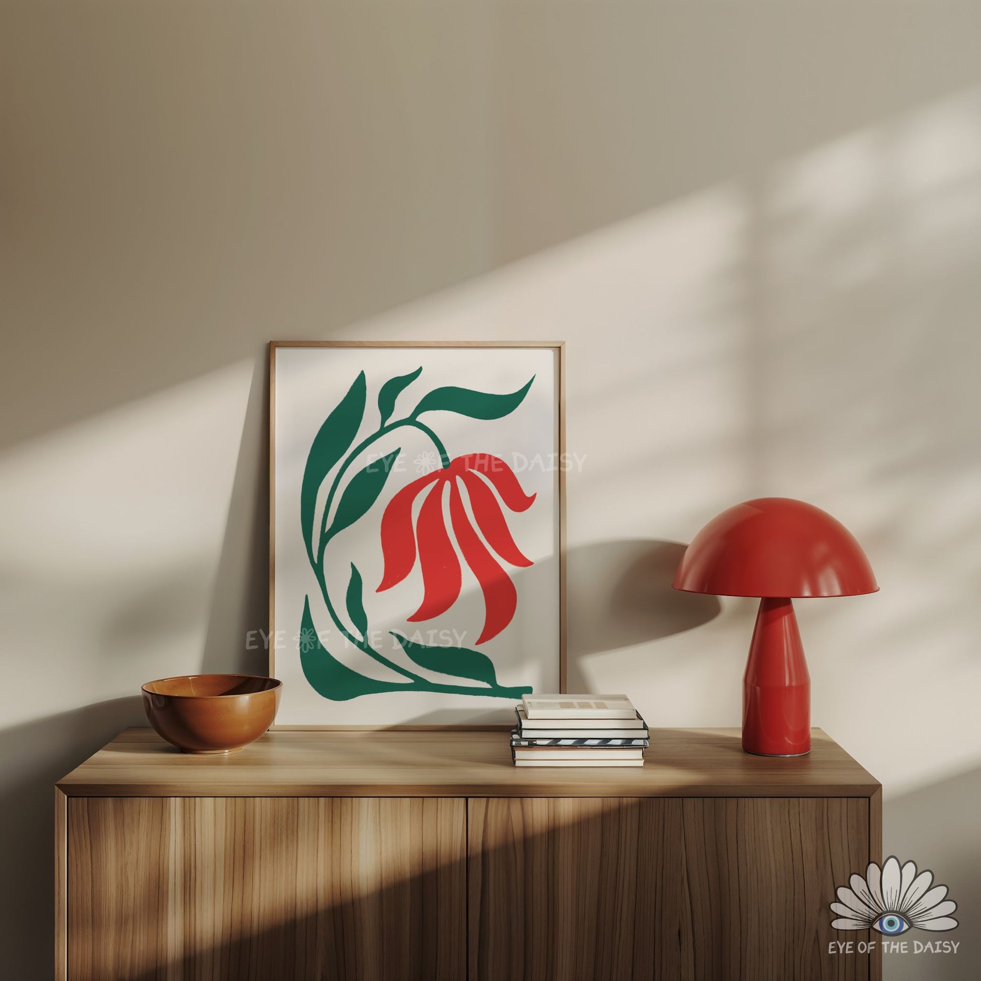 playful flower illustration printable wall art, colourful modern botanical artwork for living room or bedroom decor