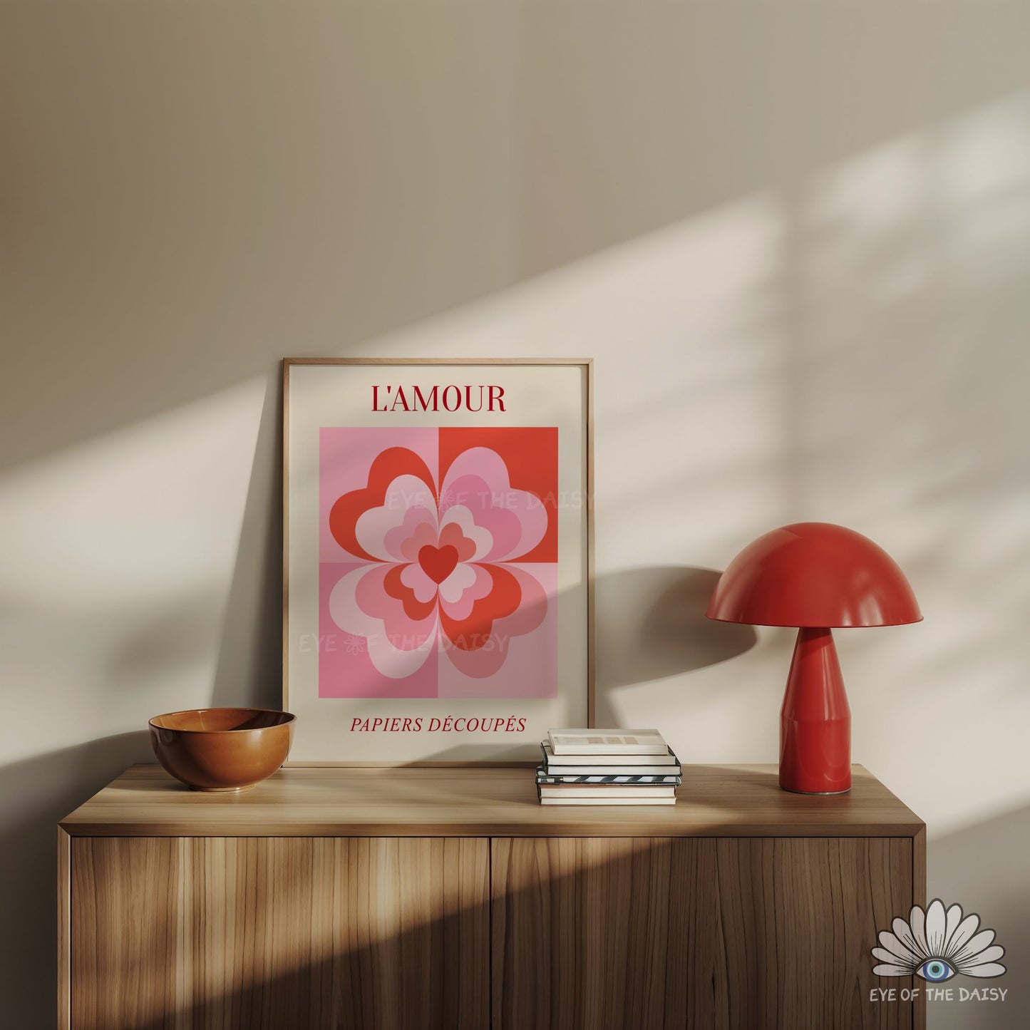 Modern Bauhaus inspired L’Amour printable wall art digital download for Valentine’s Day, bedrooms, or living spaces