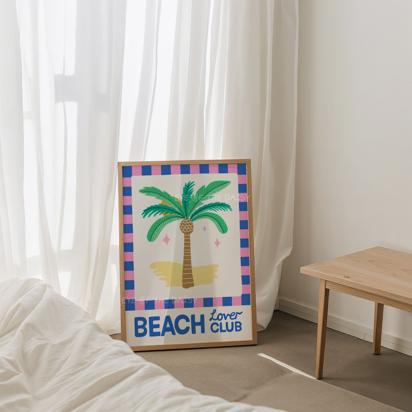 Bright Beach Lover Club digital print – hand-drawn summer poster printable, fun coastal wall art for beach house or coastal room