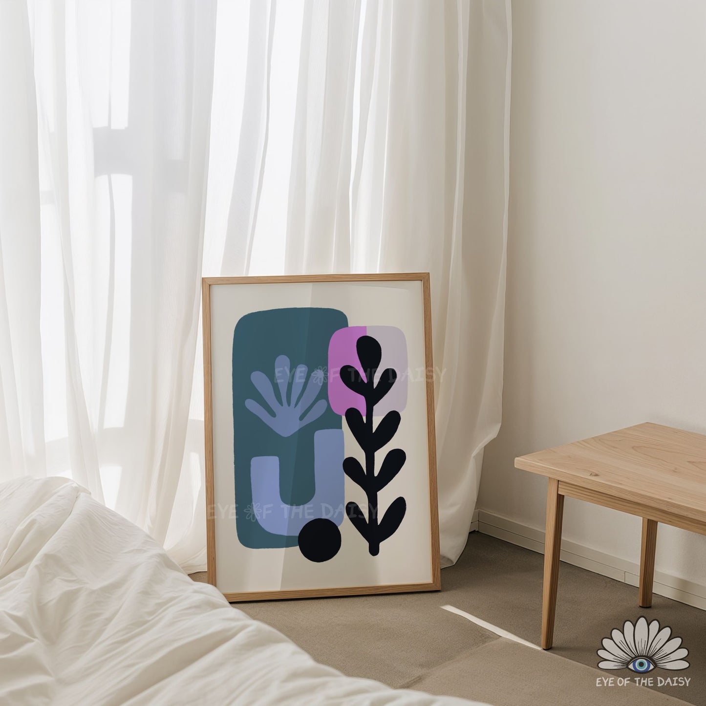 Blue Purple Abstract Botanical Print Digital Download | Mid Century Modern Printable Wall Art