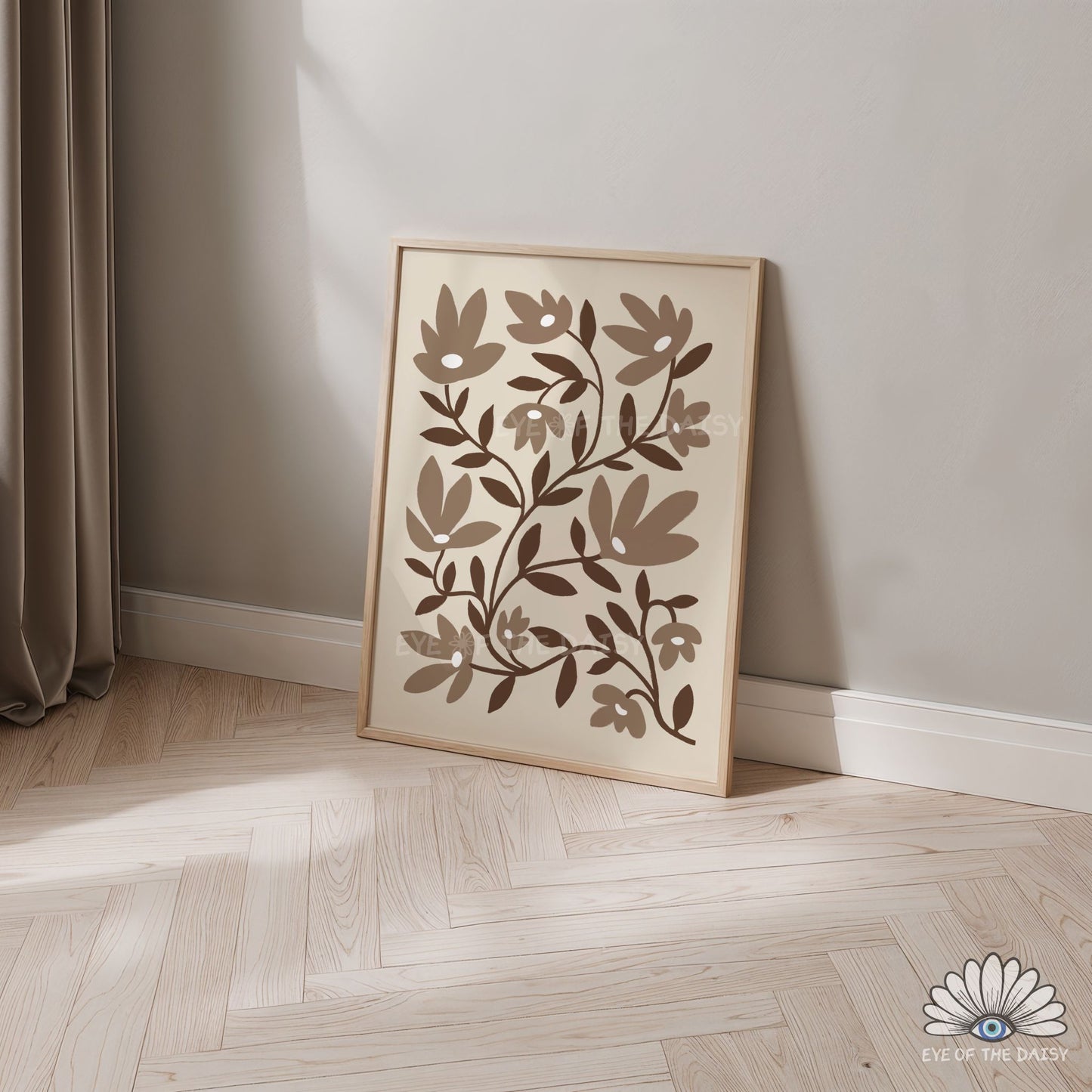 Neutral Abstract Botanical Printable Wall Art | Brown and Beige Floral Print Digital Download