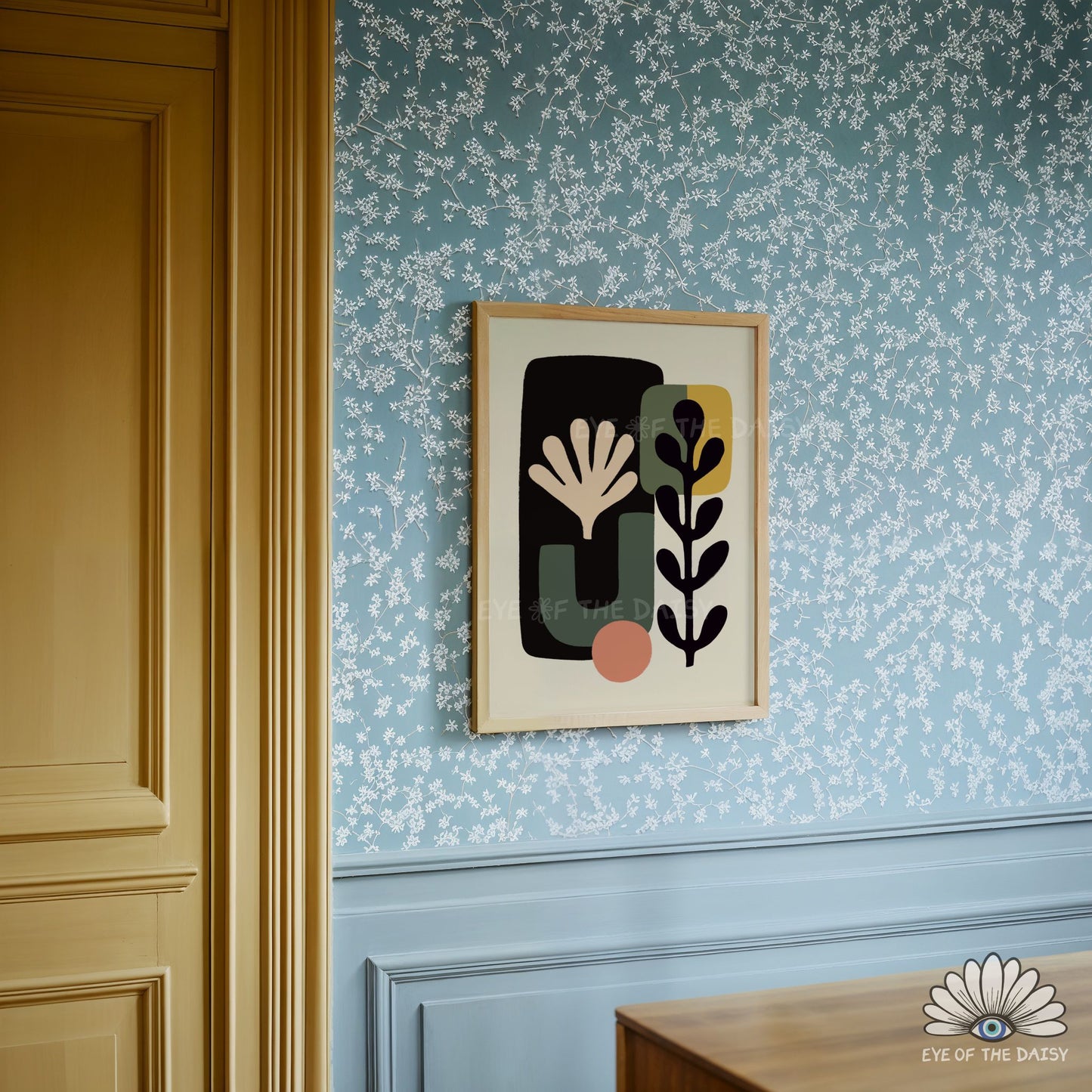 Boho Botanical Print Digital Download | Beige Green Salmon Mustard Organic Shapes Printable Wall Art