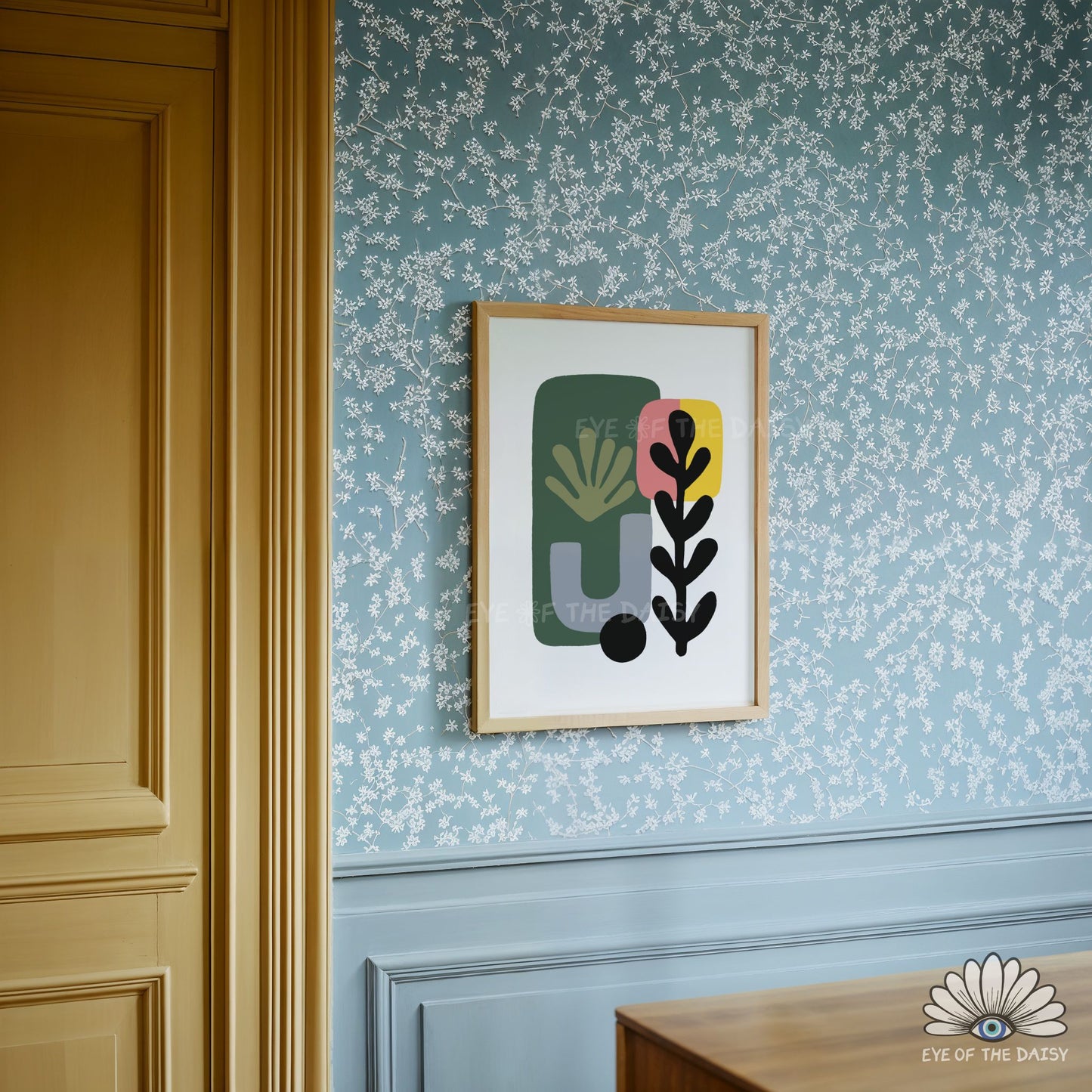 Mid Century Modern Botanical Print Digital Download | Salmon Pink Mustard Green Abstract Printable Art