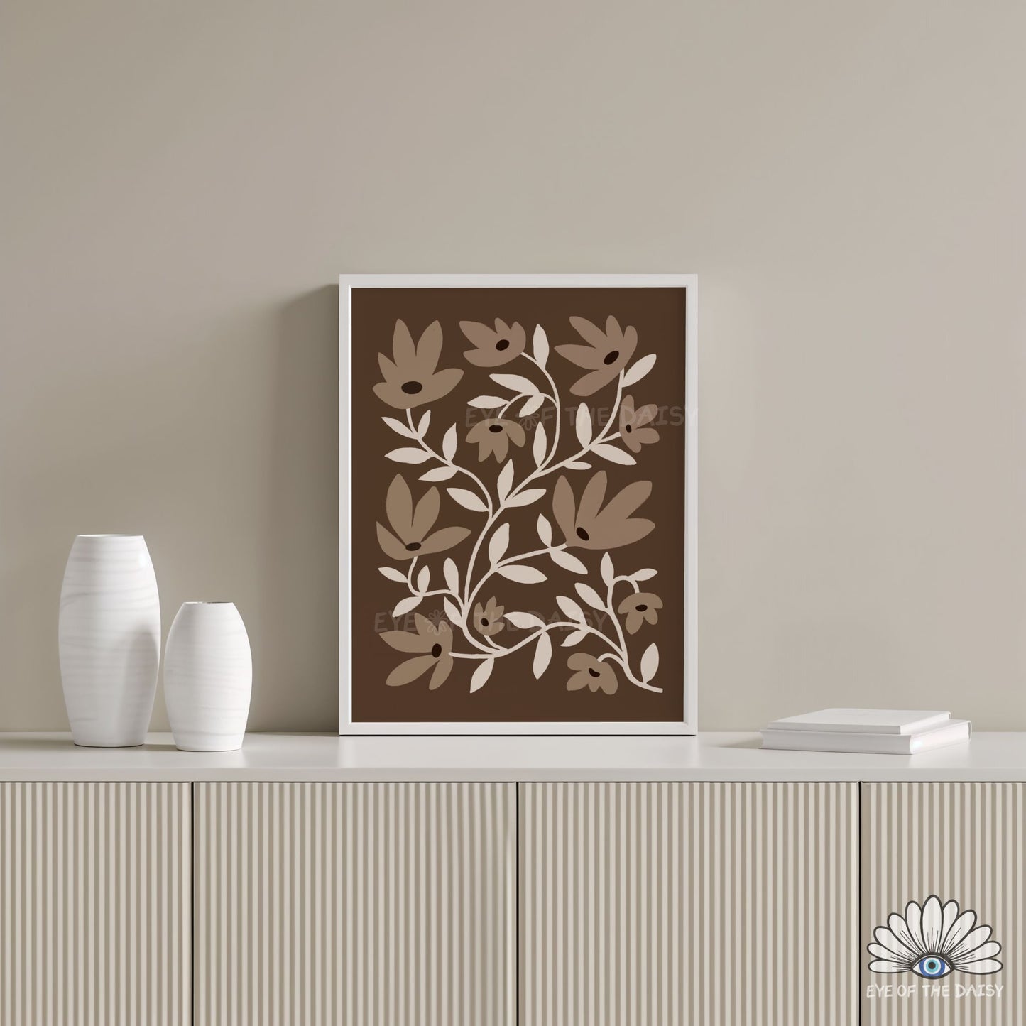 Neutral Abstract Flowers Printable Wall Art | Brown and Beige Botanical Print Digital Download
