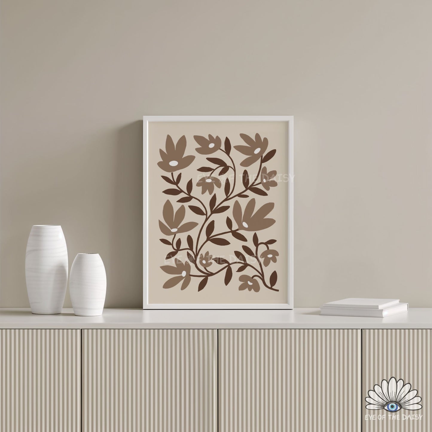 Neutral Abstract Botanical Printable Wall Art | Brown and Beige Floral Print Digital Download