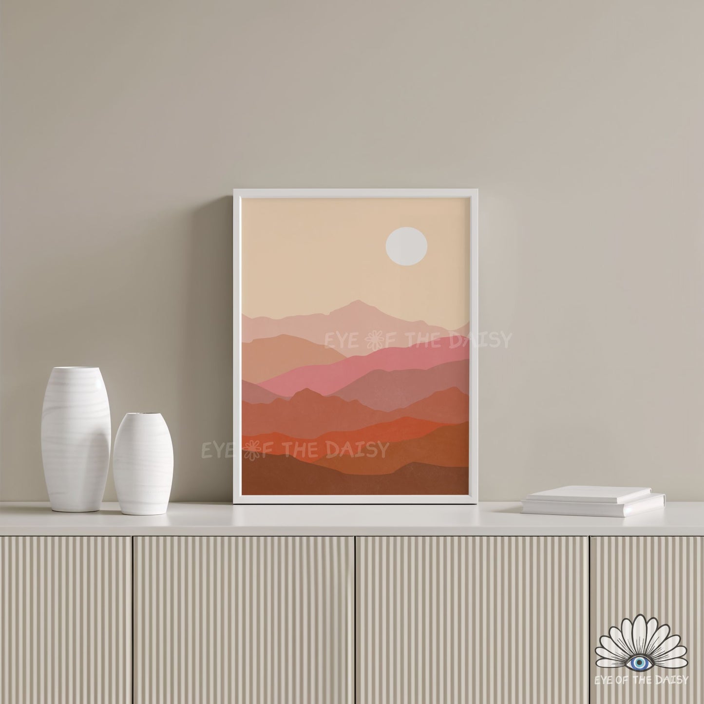 Neutral terracotta mountain scenery print, warm tone boho landscape printable wall art 