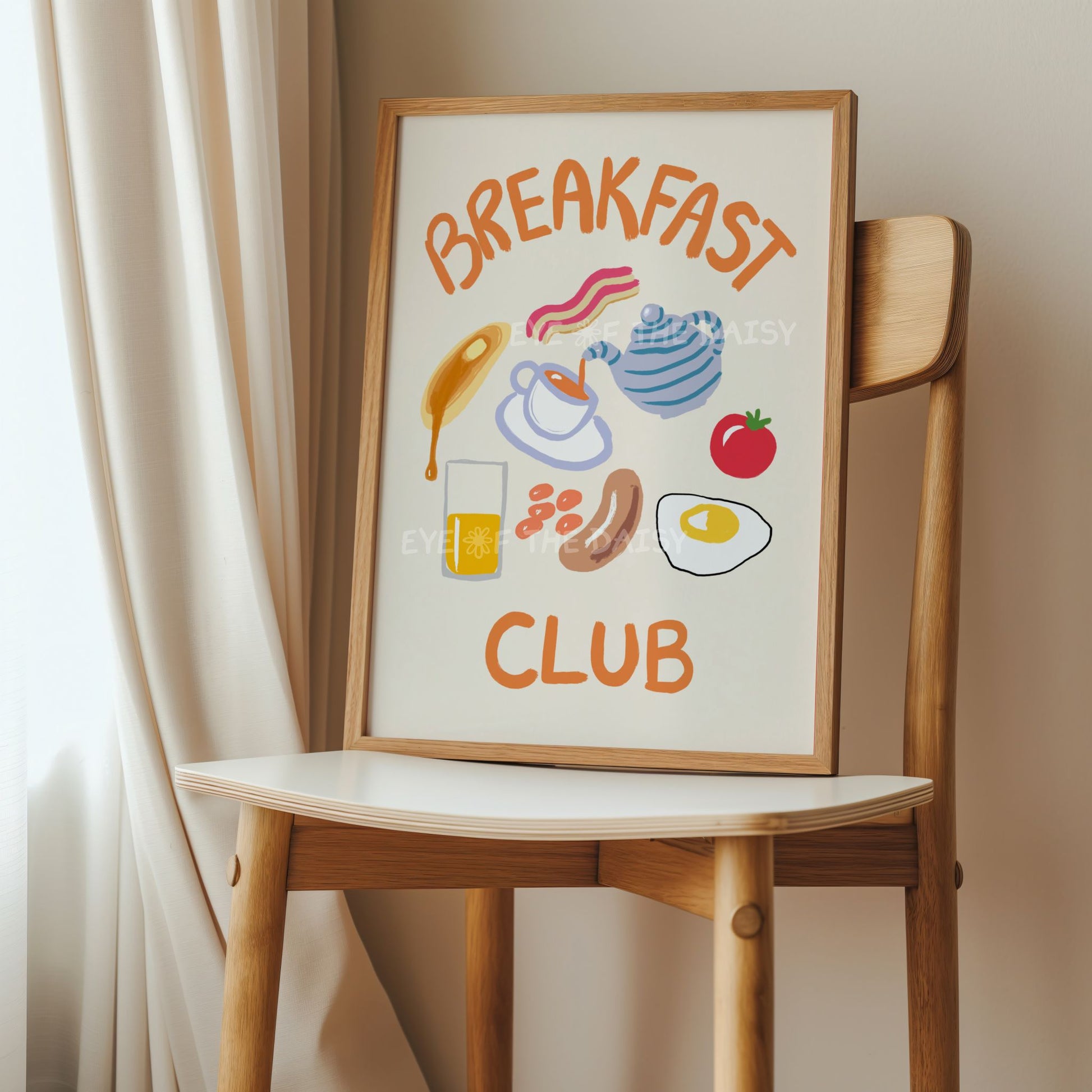 Breakfast downloadable art print with 'Breakfast Club' typography and full English breakfast food illustrations