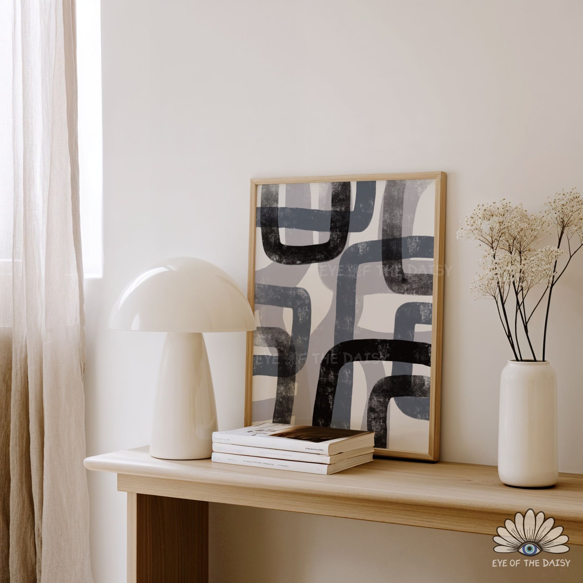 Modern geometric black & white abstract print digital download, contemporary abstract wall decor for stylish interiors