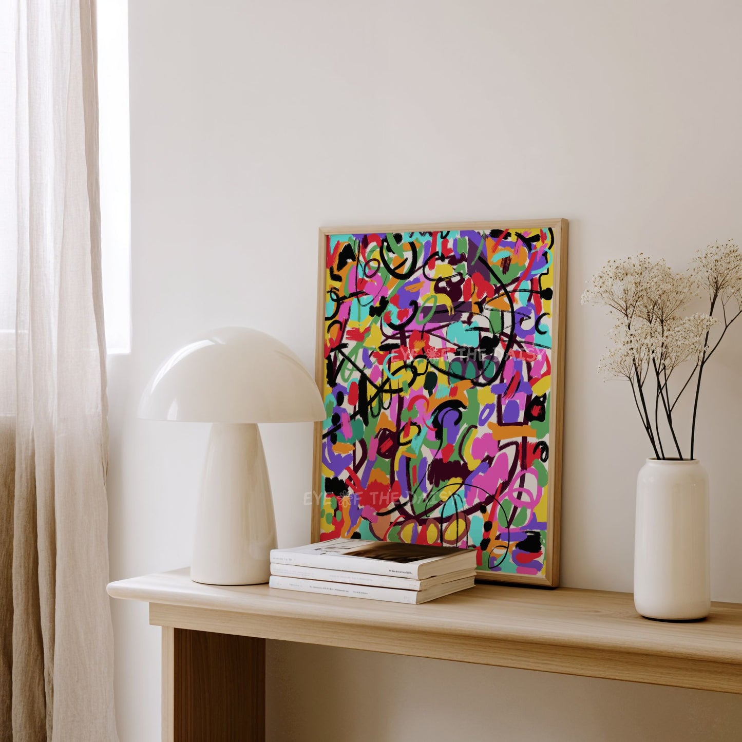 Multi-colour graffiti art print – bold digital wall decor, downloadable abstract poster for funky apartment styling