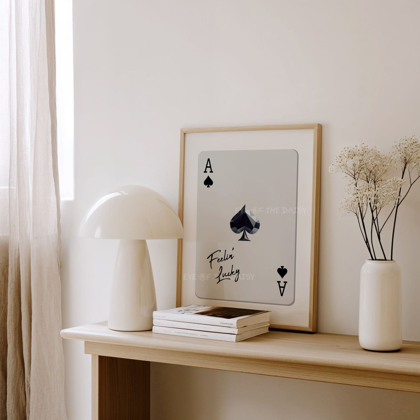 Ace of Spades wall art print, modern gallery wall decor with Feeling Lucky positivity print vibe, printable digital poster