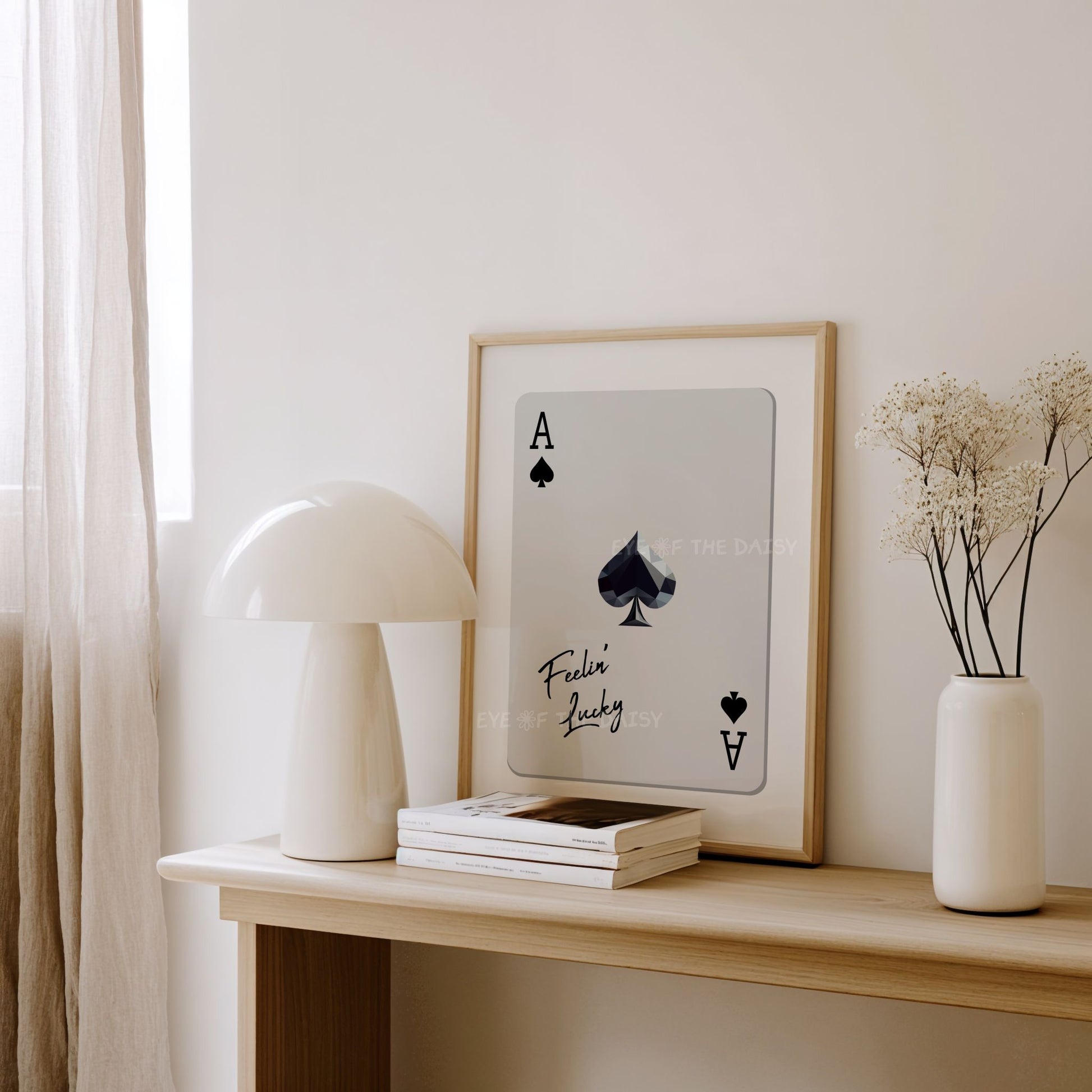 Ace of Spades wall art print, modern gallery wall decor with Feeling Lucky positivity print vibe, printable digital poster