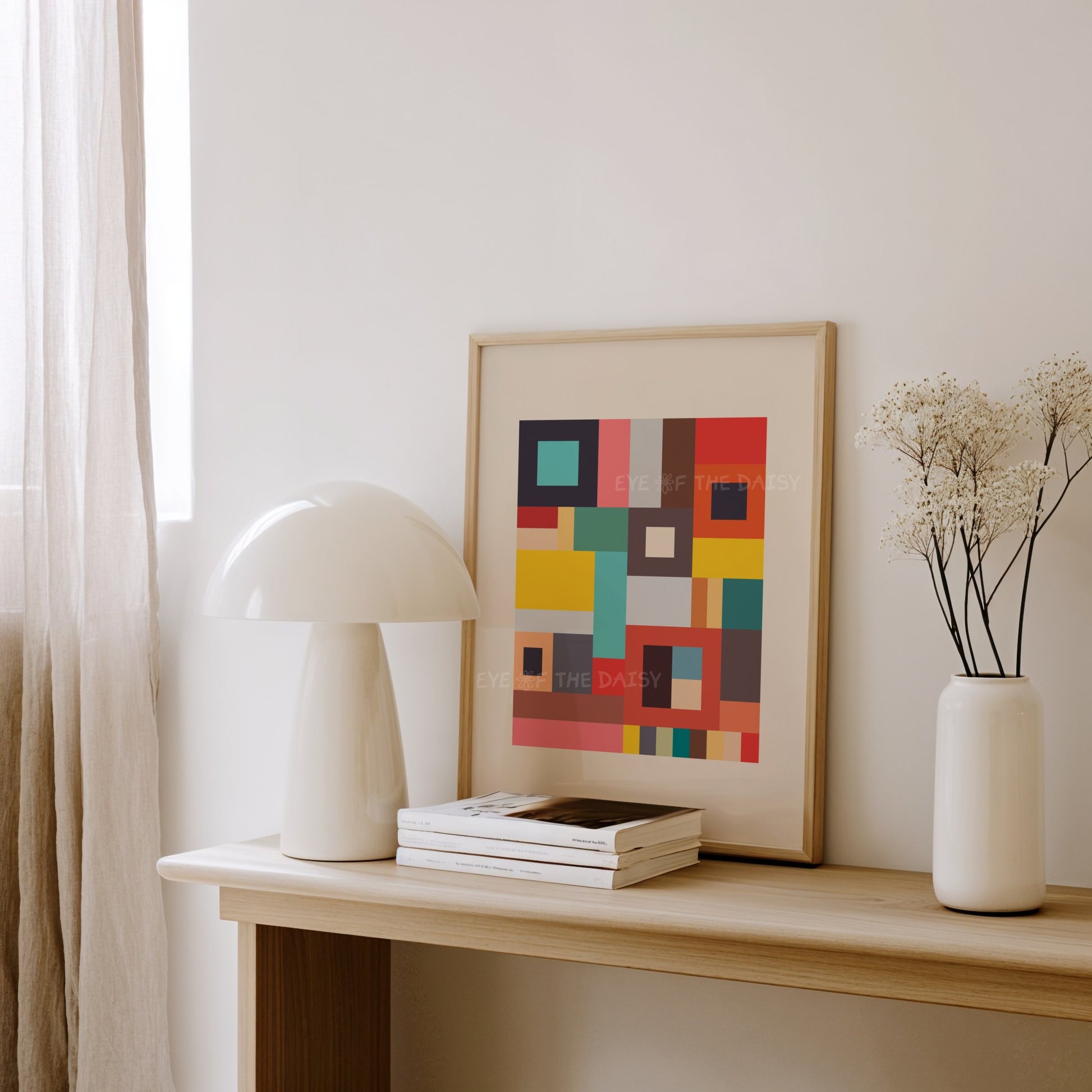 Modern geometric wall art print — colourful abstract poster printable digital download, ideal bold DIY decor for stylish contemporary living rooms