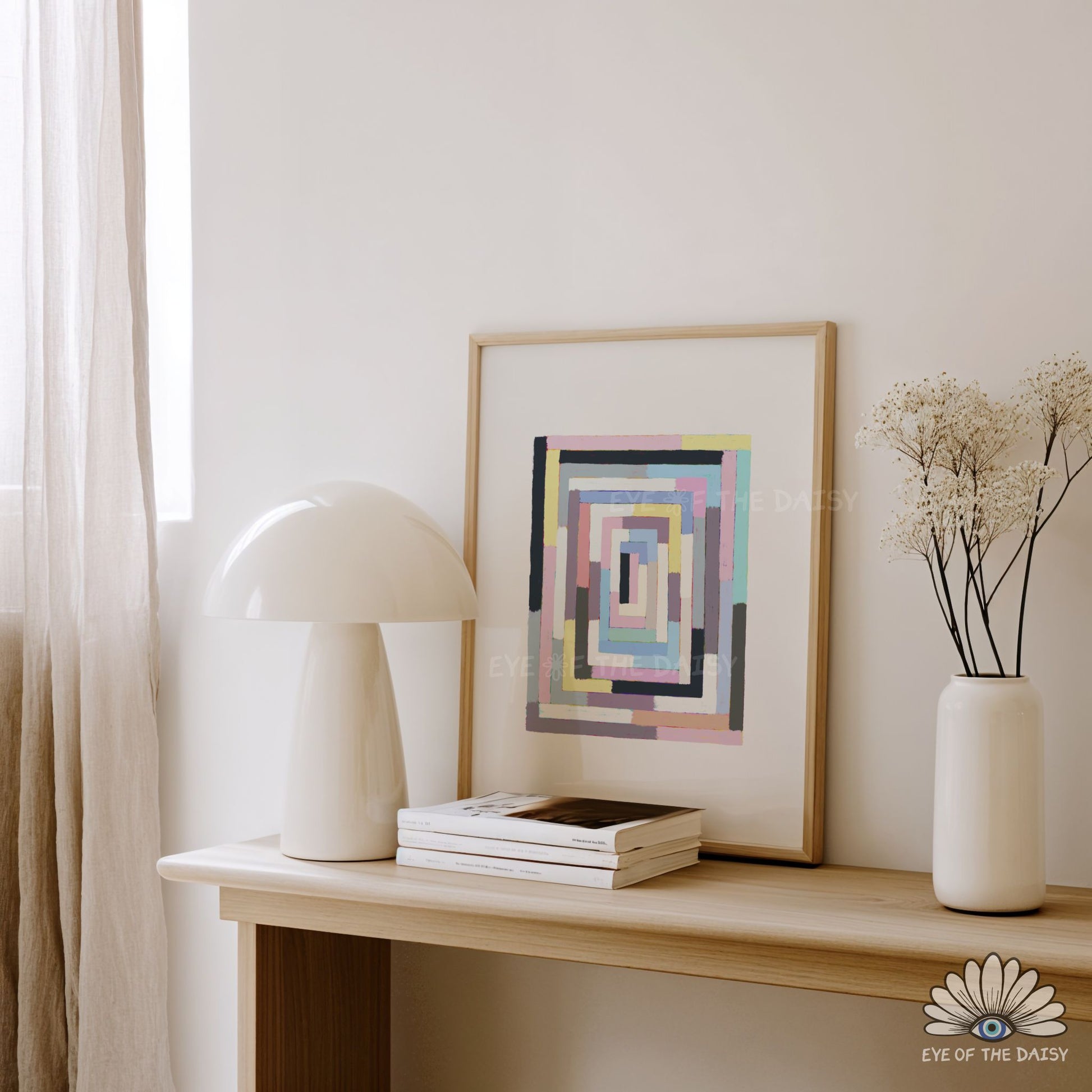 Muted tone geometric poster digital download, soft contemporary wall decor for bedrooms or modern apartment