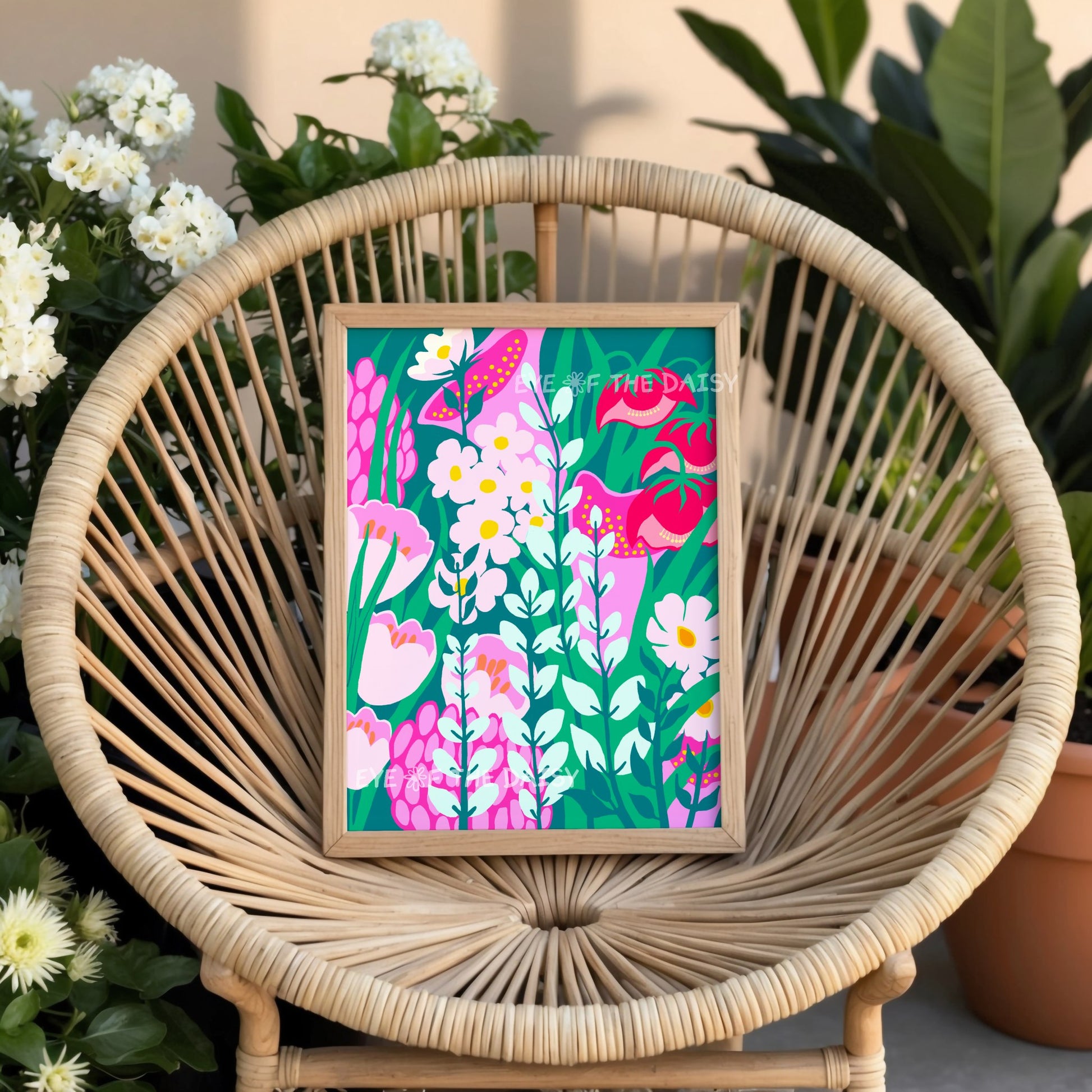 Trendy botanical poster download – colourful abstract print for summer rental wall decor or playful modern interiors