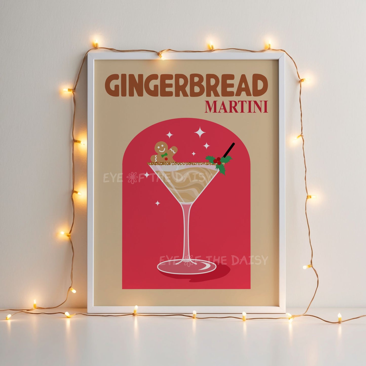 Gingerbread Martini Print Digital Download | Retro Christmas Cocktail Printable Wall Art