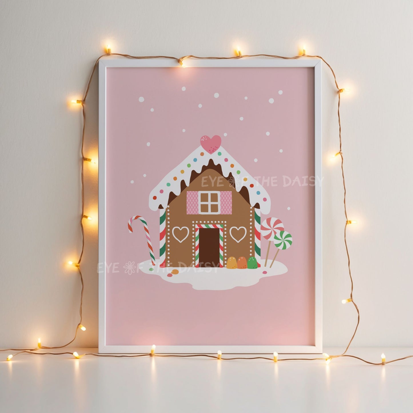 Christmas Gingerbread House Print Digital Download | Pink Holiday Printable Wall Art