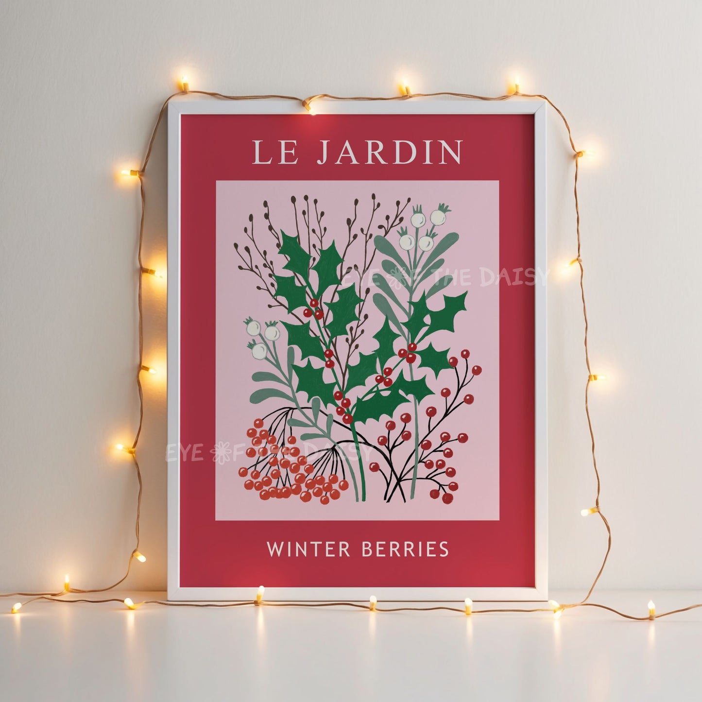 Vintage Winter Berries Print Digital Download | Holly Mistletoe Botanical Printable Wall Art